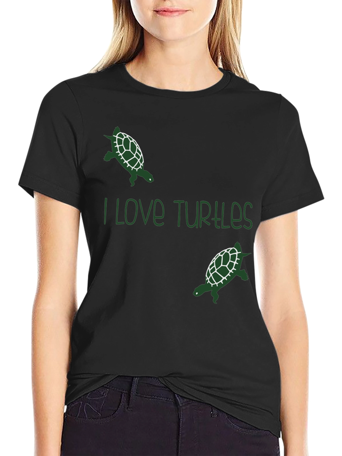 I Love Turtles Graphic Tee - Black