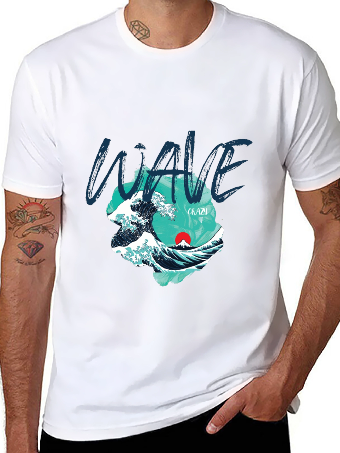 Wave Graphic Print Crew Neck T-Shirt