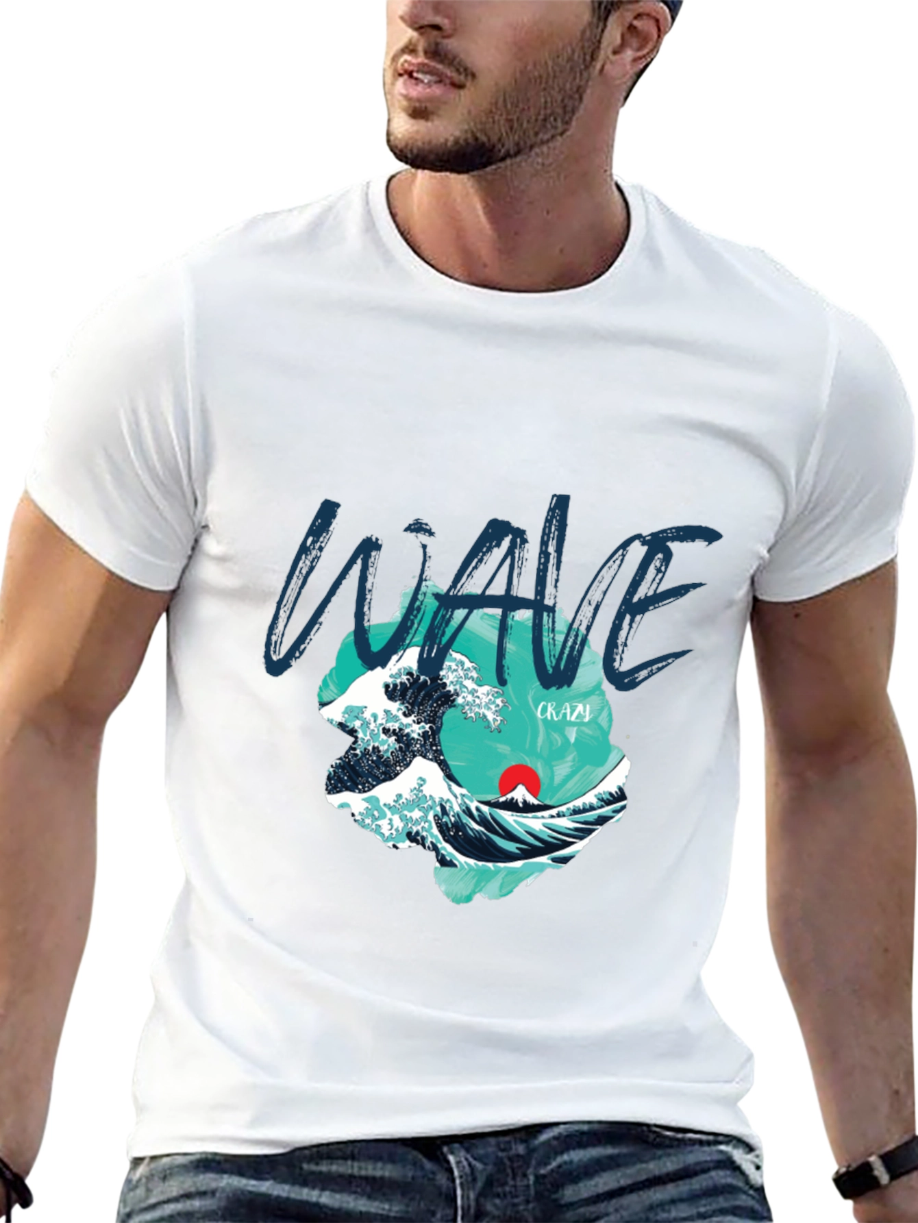 Wave Graphic Print Crew Neck T-Shirt