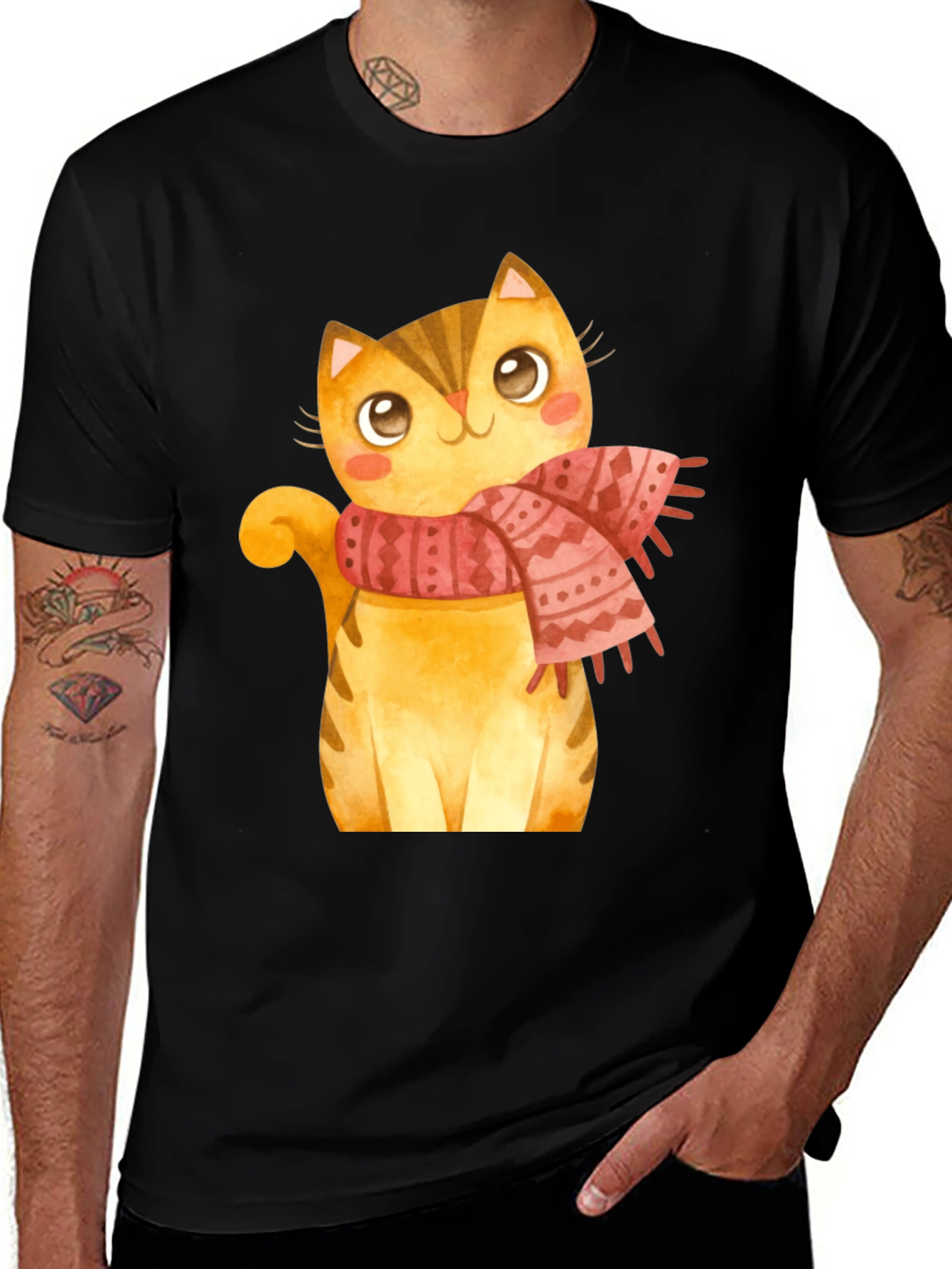Cute Cat Scarf Graphic Tee