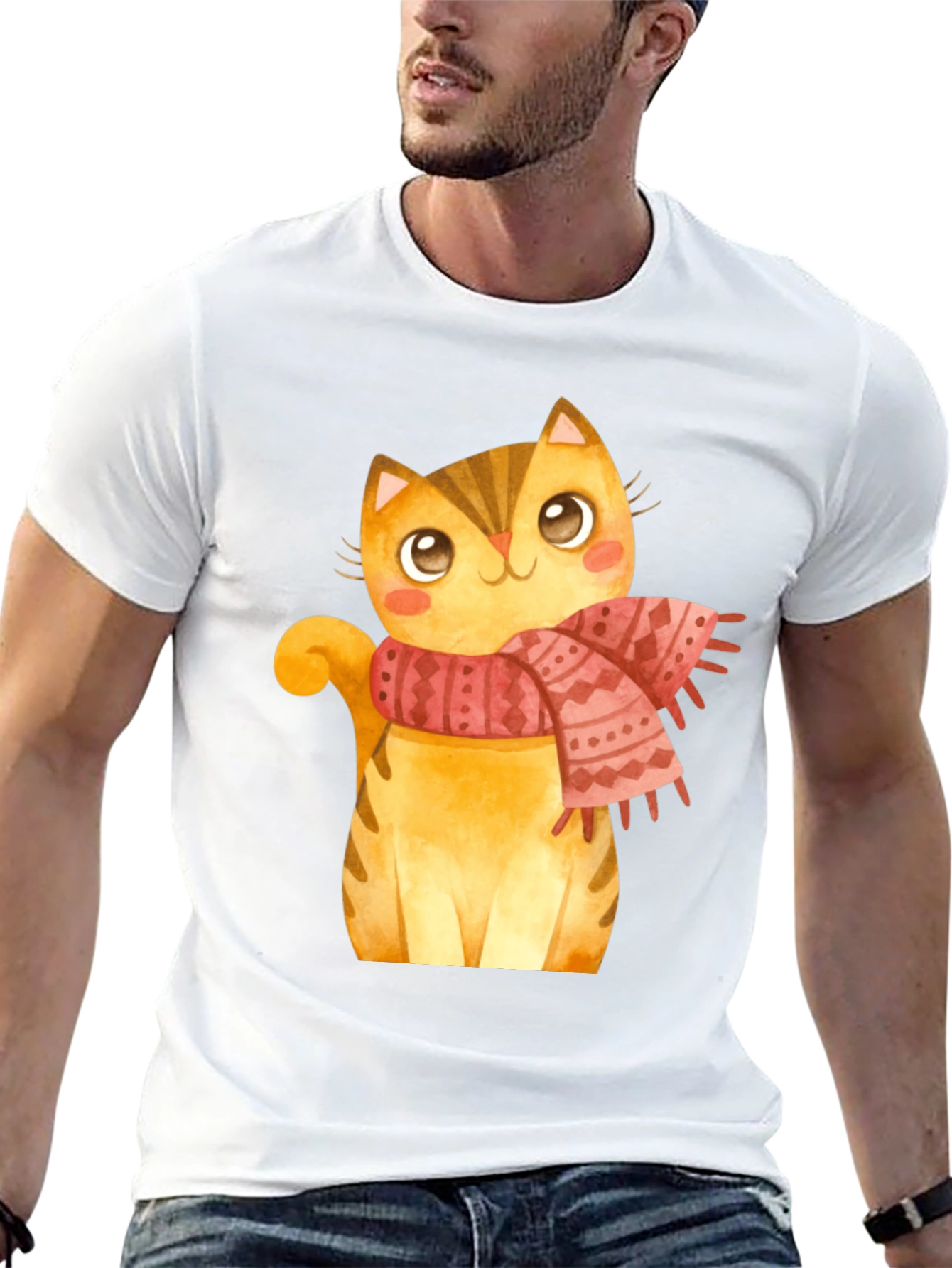 Cute Cat Scarf Graphic Tee