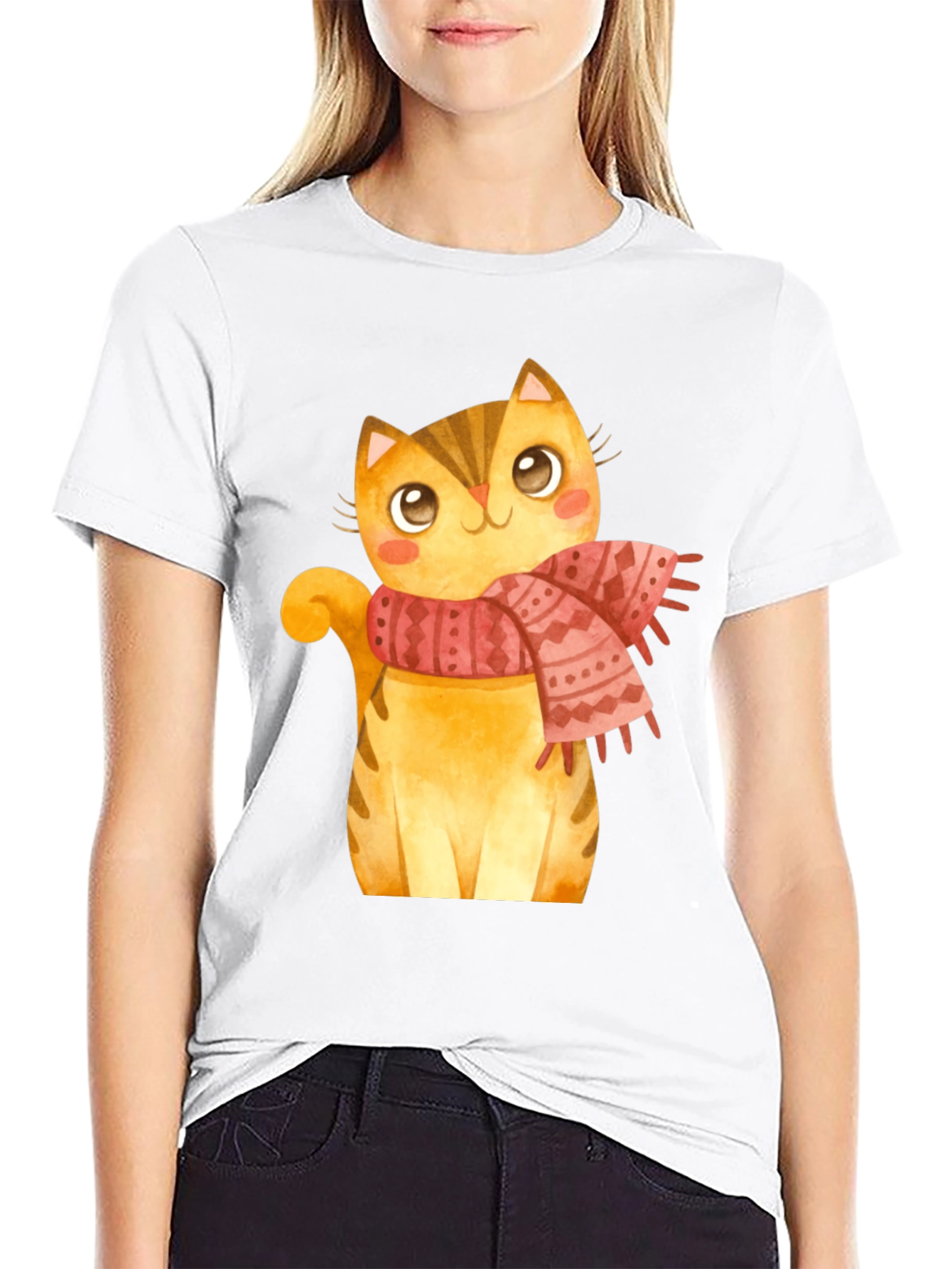 Cute Cat Scarf Graphic Tee