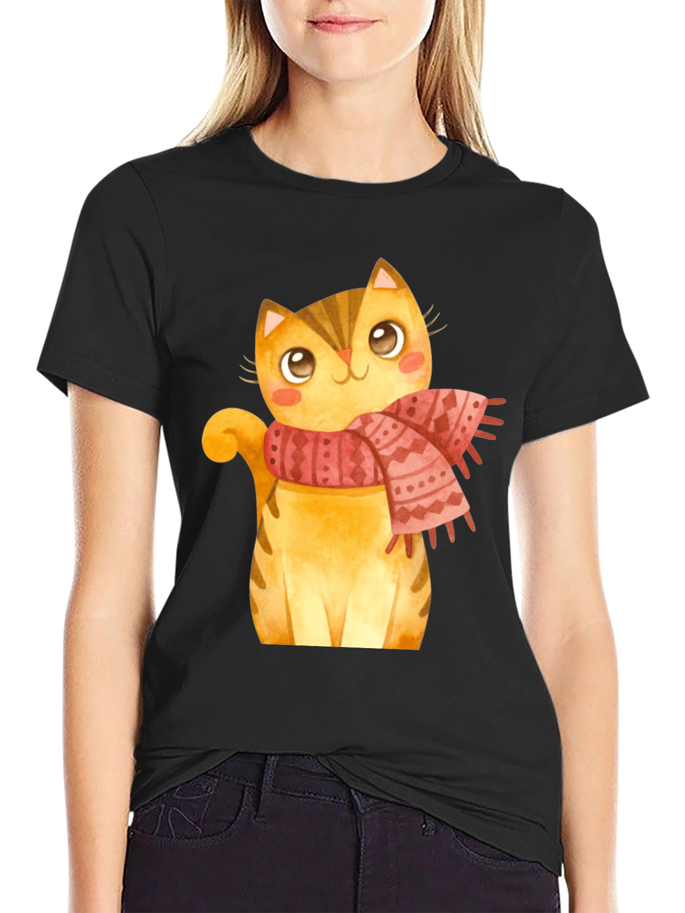 Cute Cat Scarf Graphic Tee
