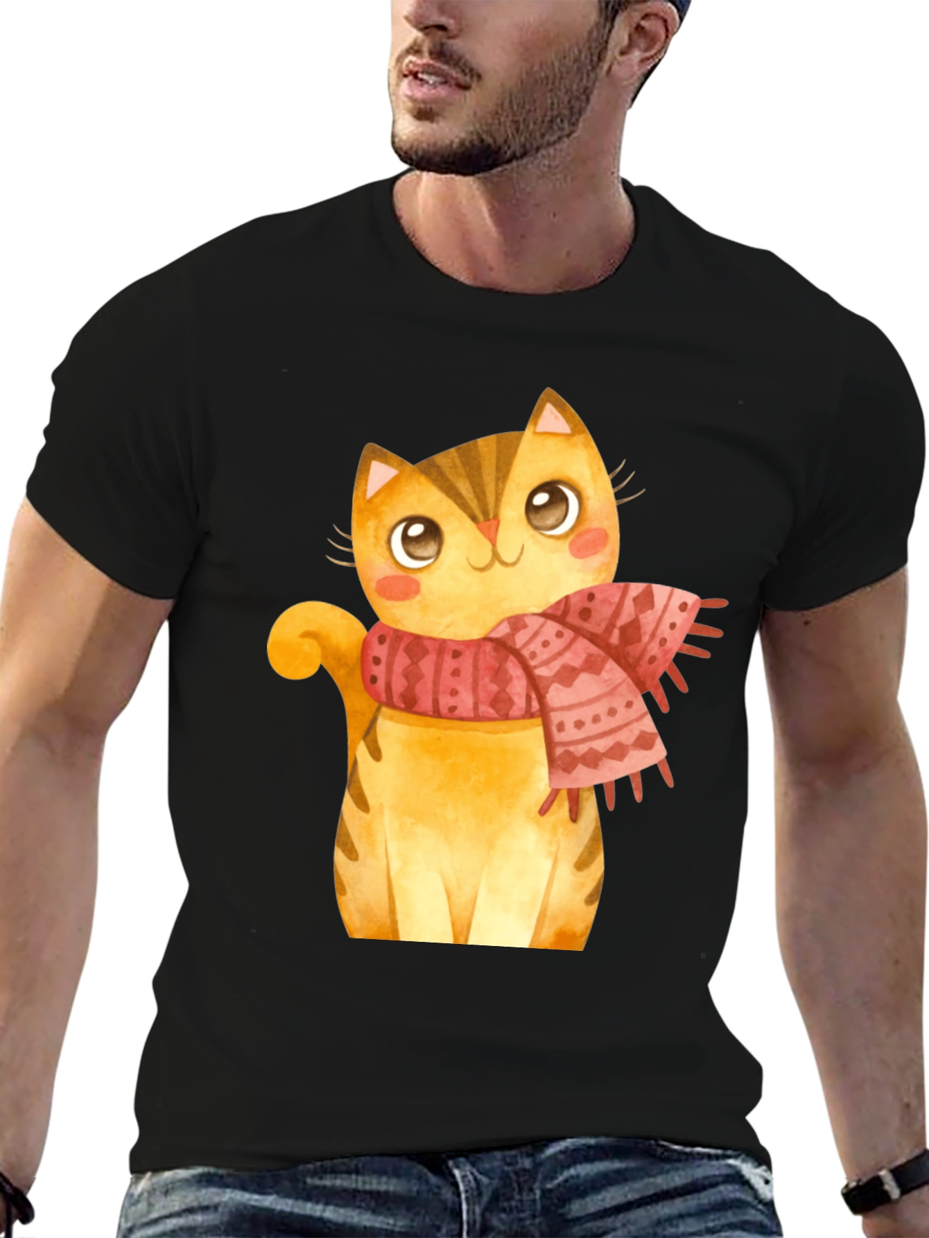 Cute Cat Scarf Graphic Tee