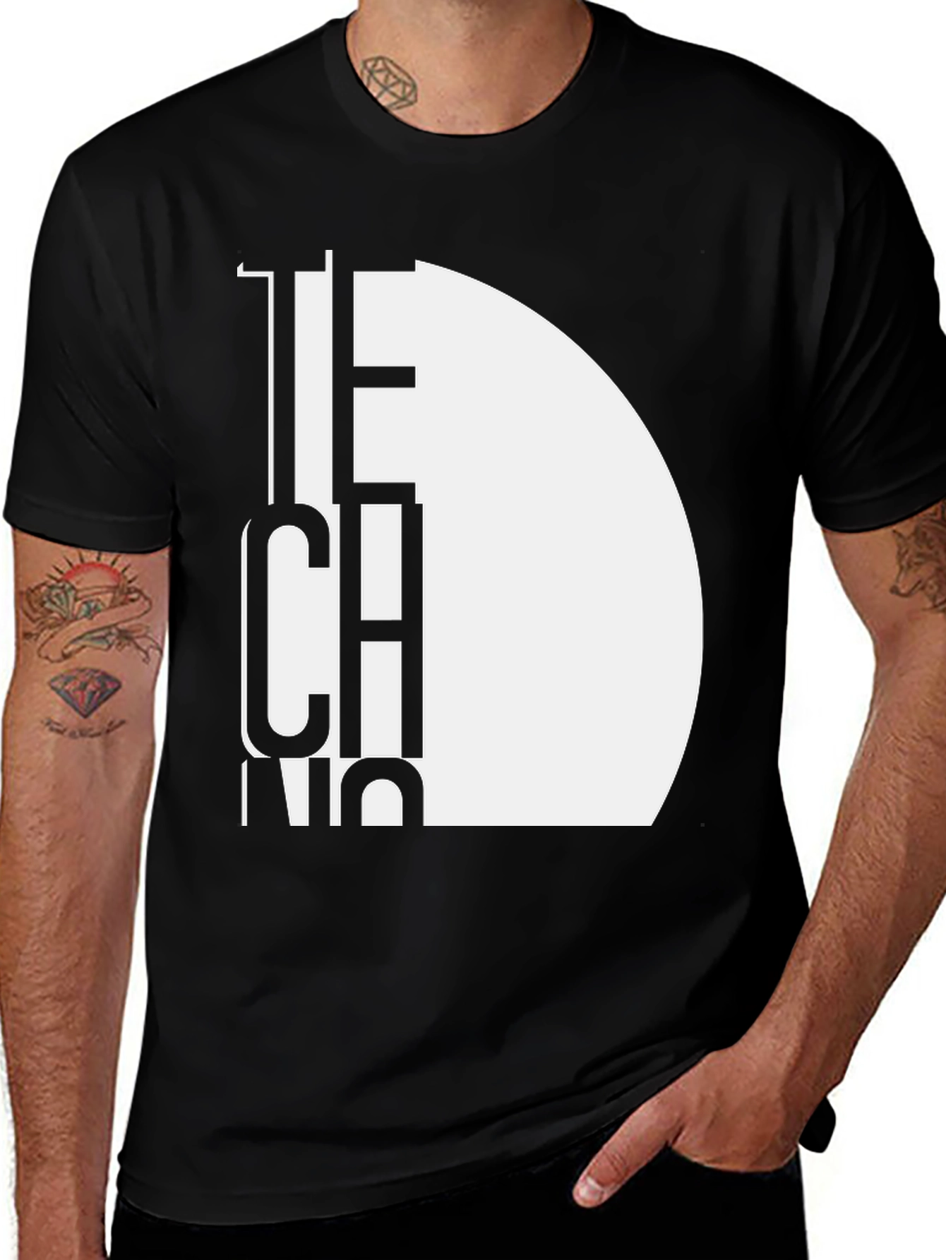 Modern Techno Graphic Tee - Black Cotton T-Shirt