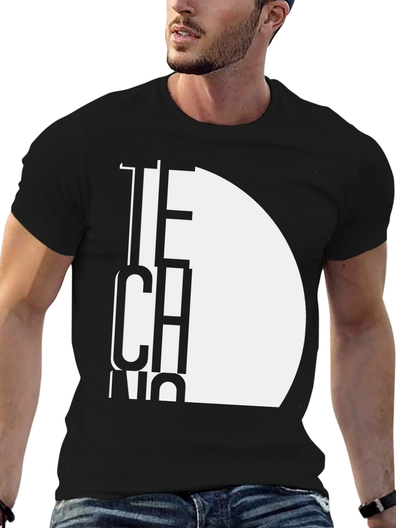 Modern Techno Graphic Tee - Black Cotton T-Shirt