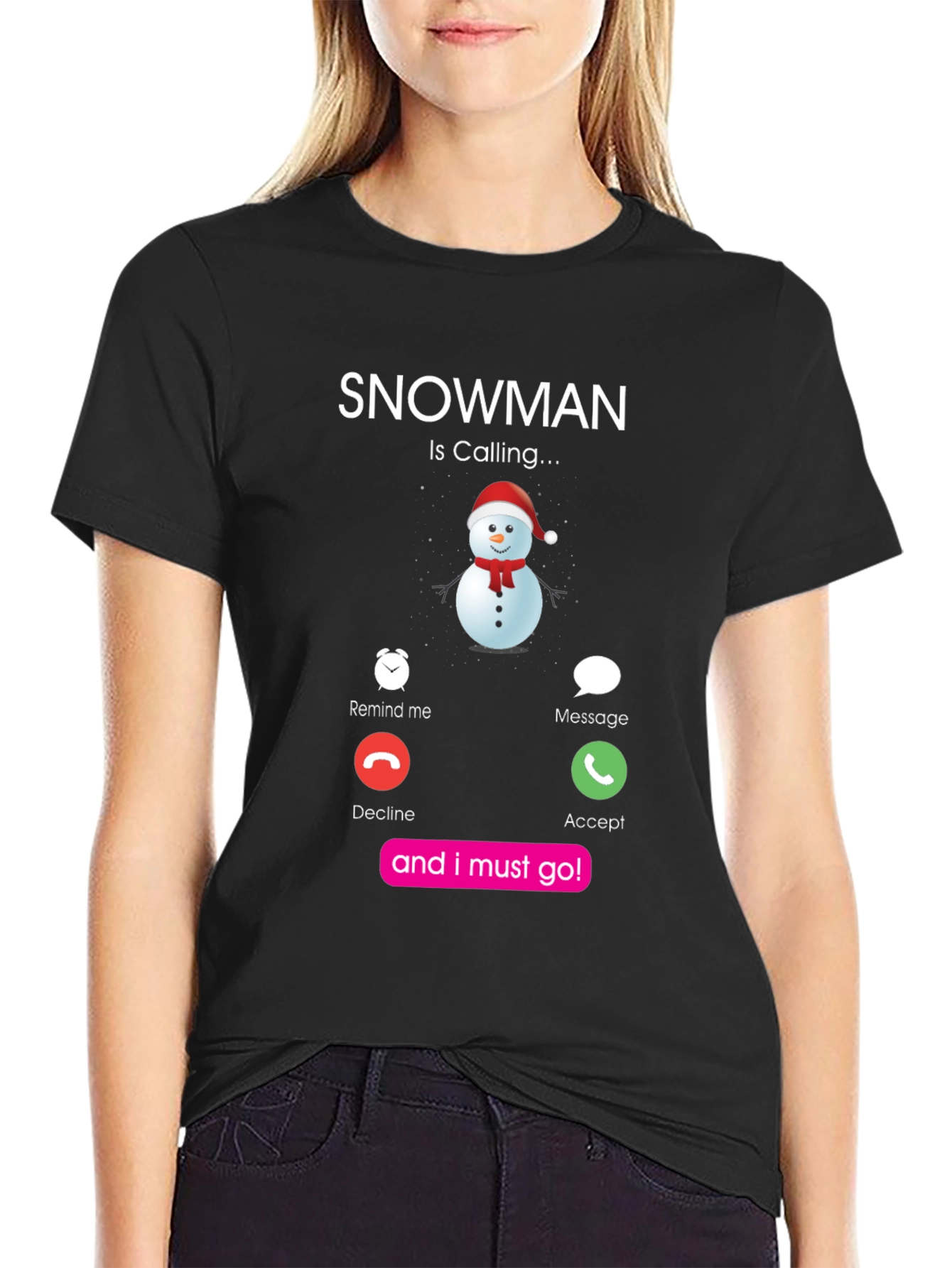 Snowman Calling Graphic T-Shirt