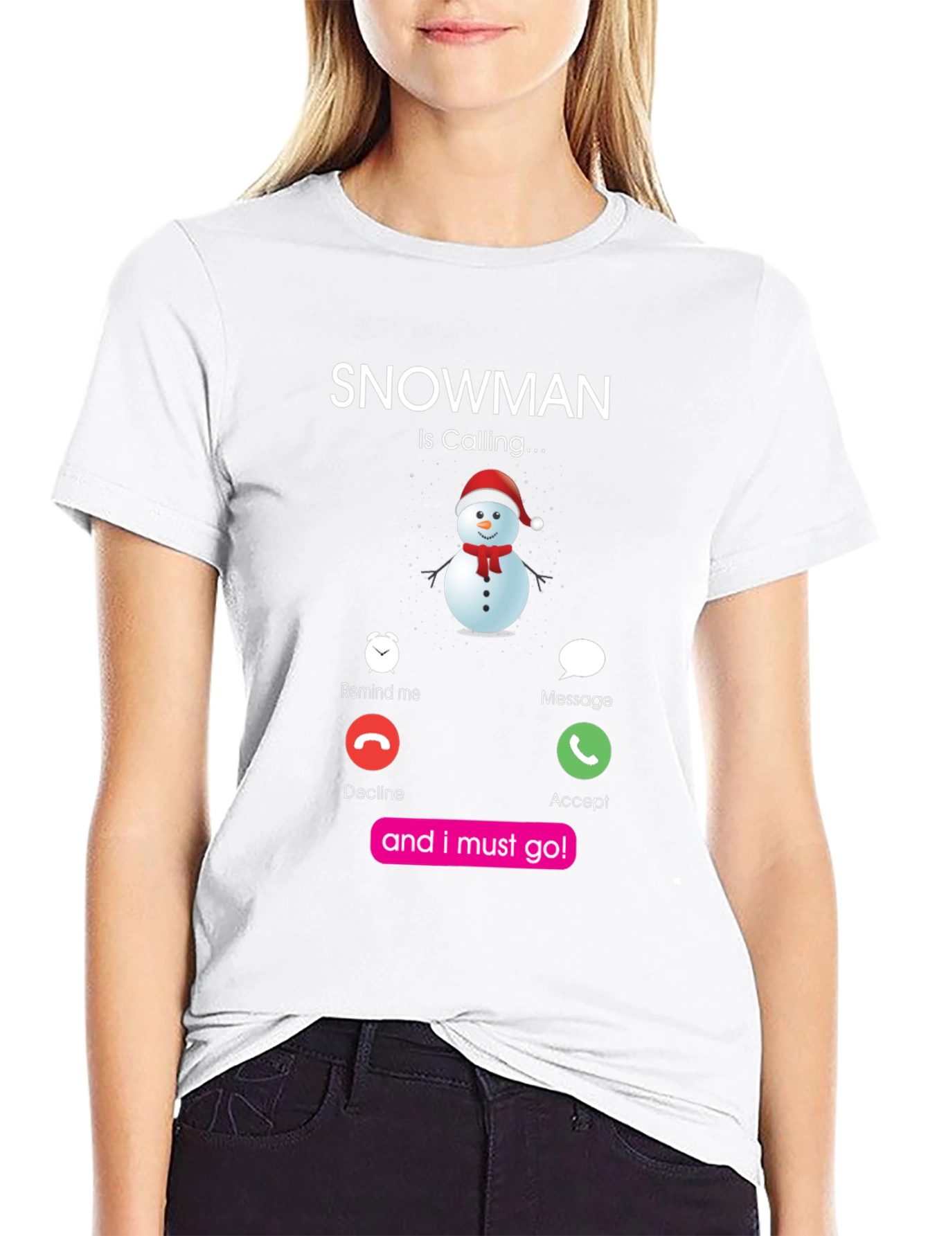 Snowman Calling Graphic T-Shirt
