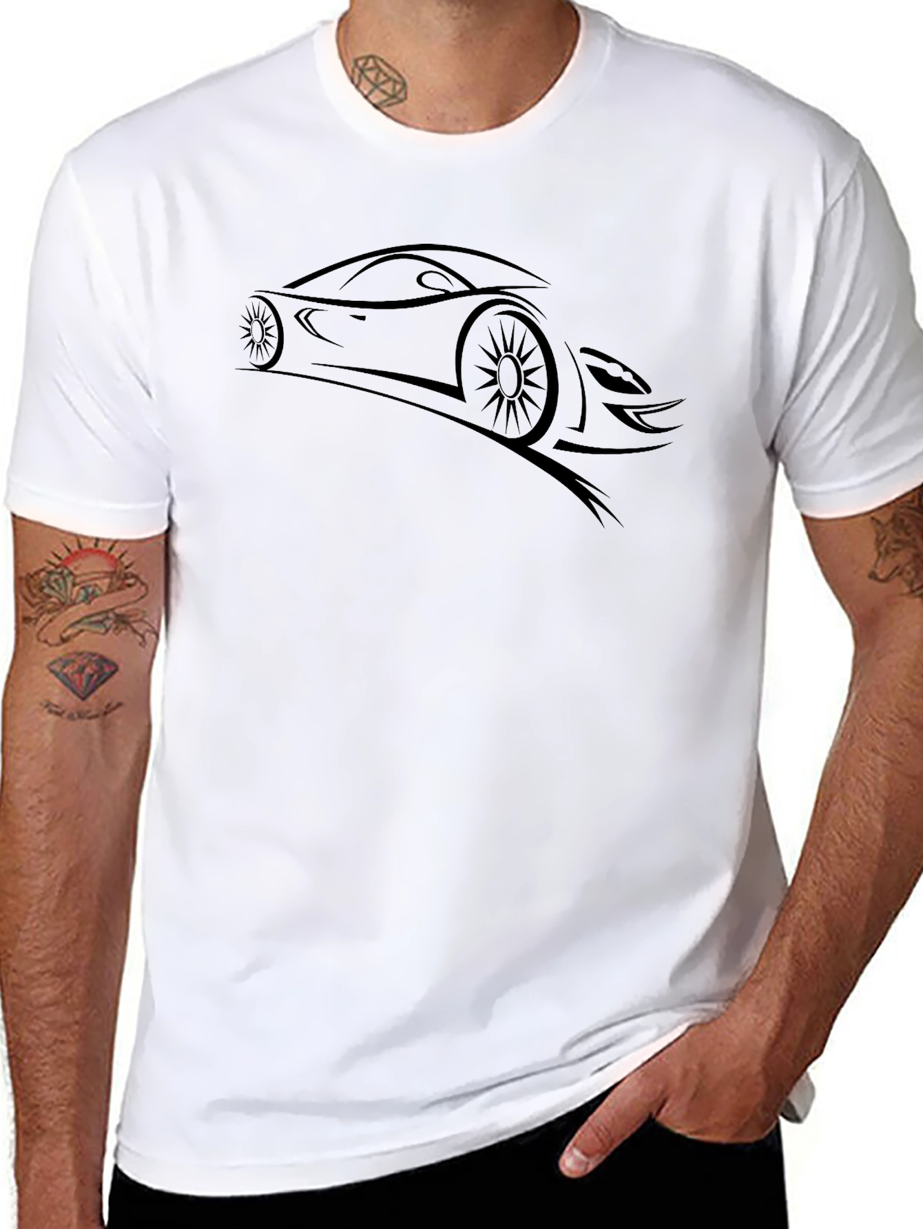 Sleek Car Graphic Tee - Black Cotton Comfort