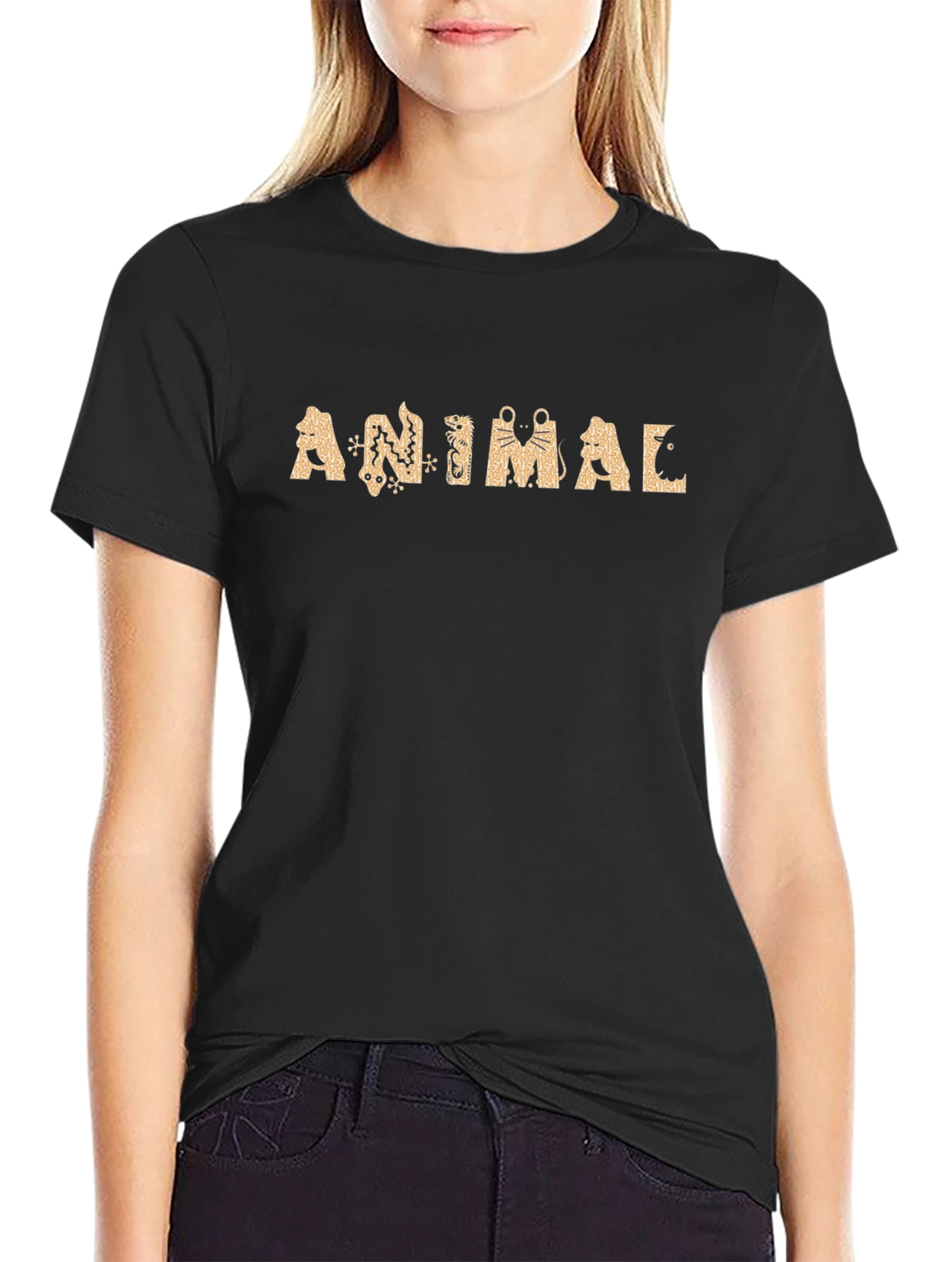 Animal Graphic Tee - Black Crew Neck T-Shirt