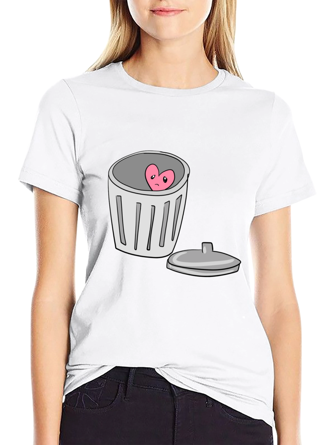 Heart in Trash Can Graphic T-Shirt - Black