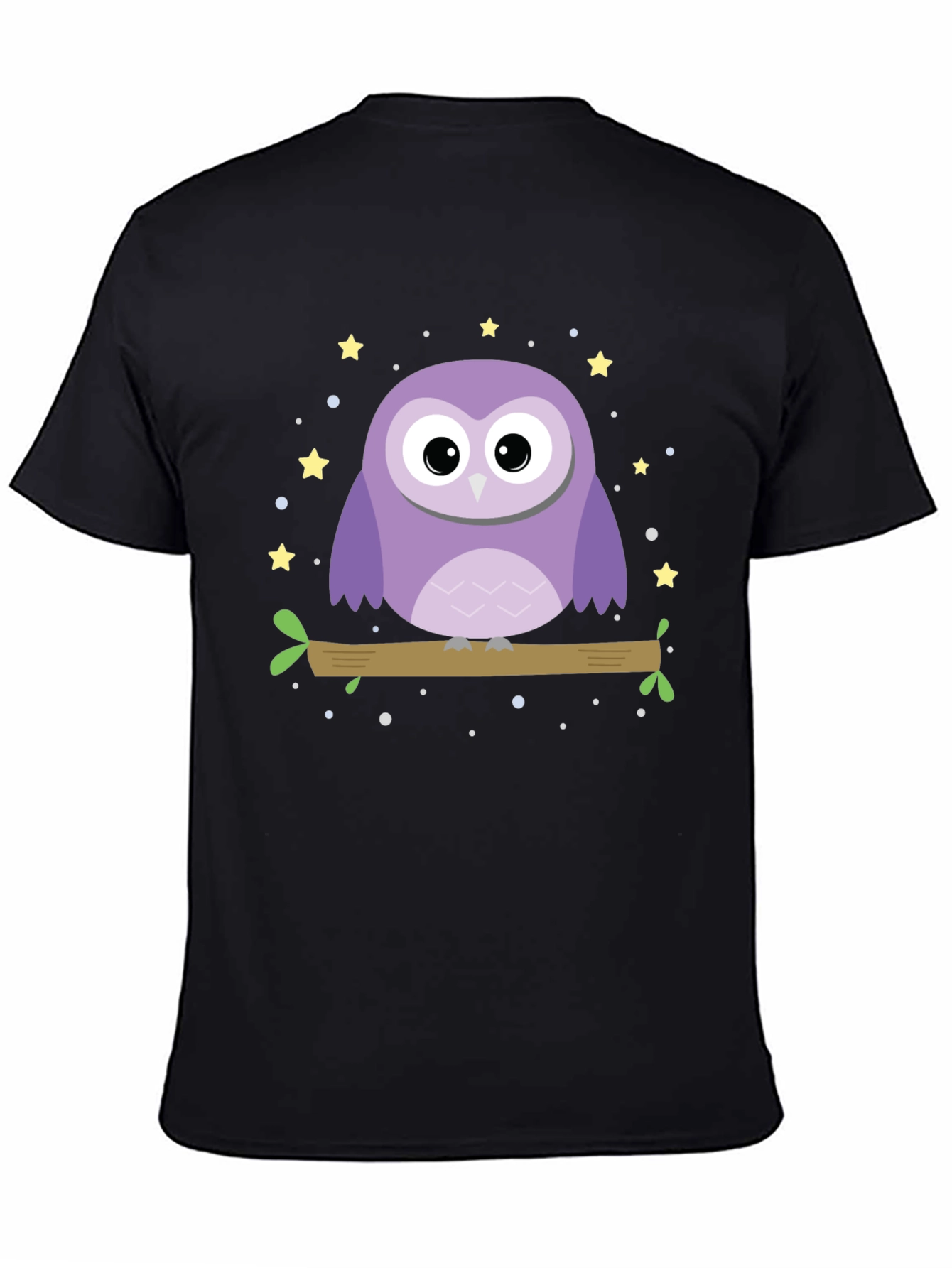 Cute Owl Graphic Print Black T-Shirt
