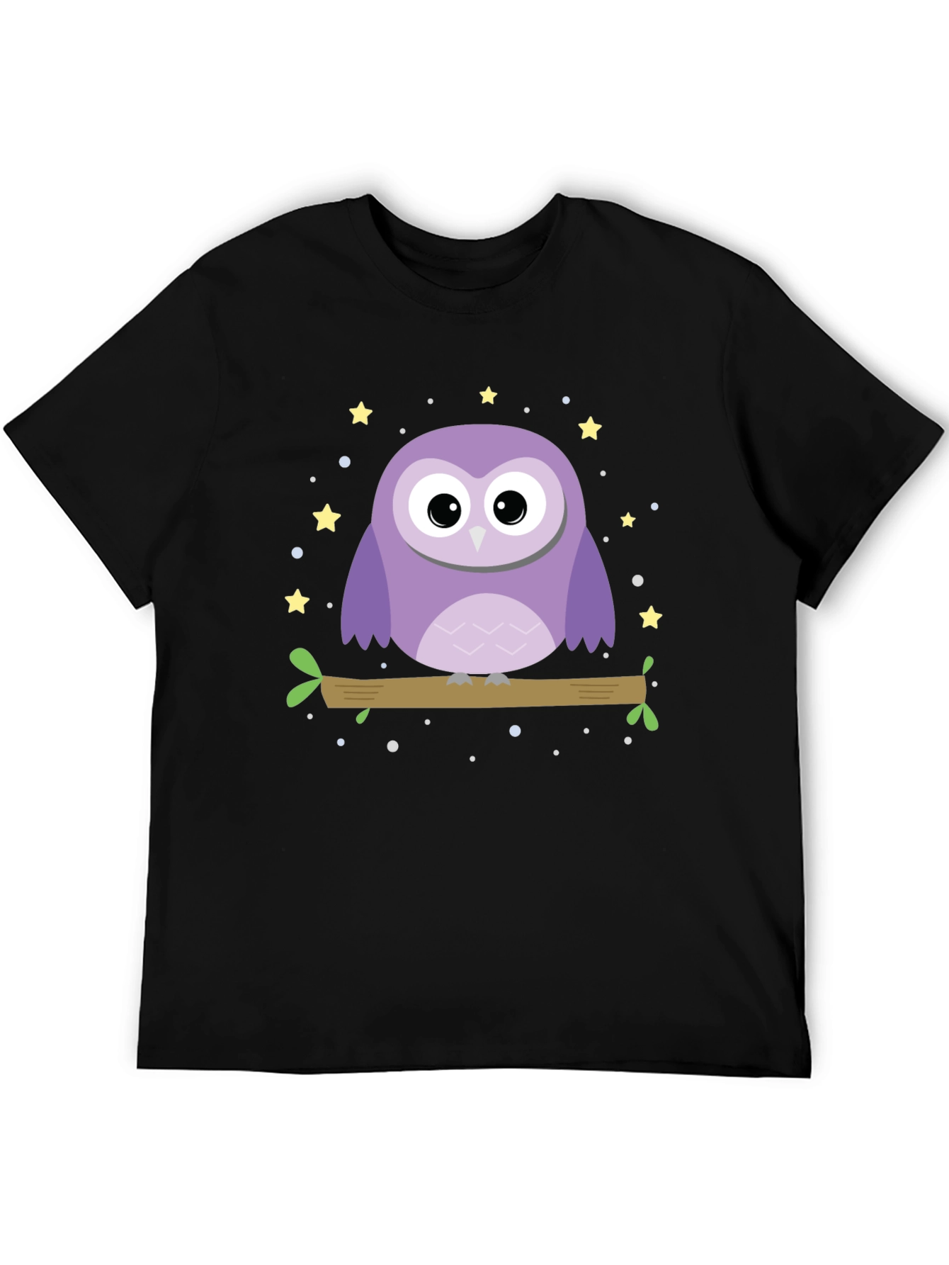 Cute Owl Graphic Print Black T-Shirt