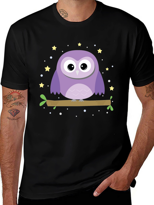 Cute Owl Graphic Print Black T-Shirt