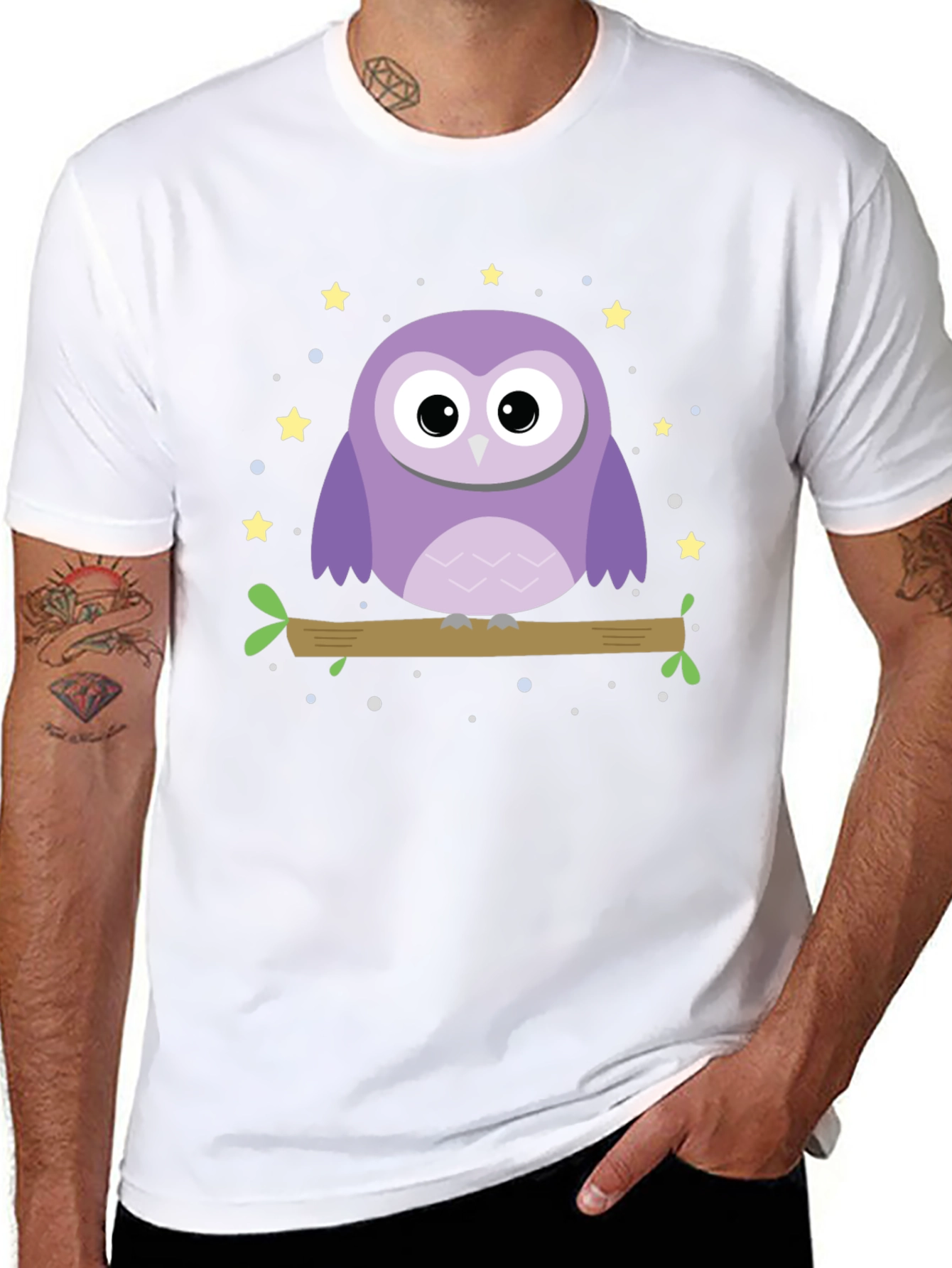 Cute Owl Graphic Print Black T-Shirt
