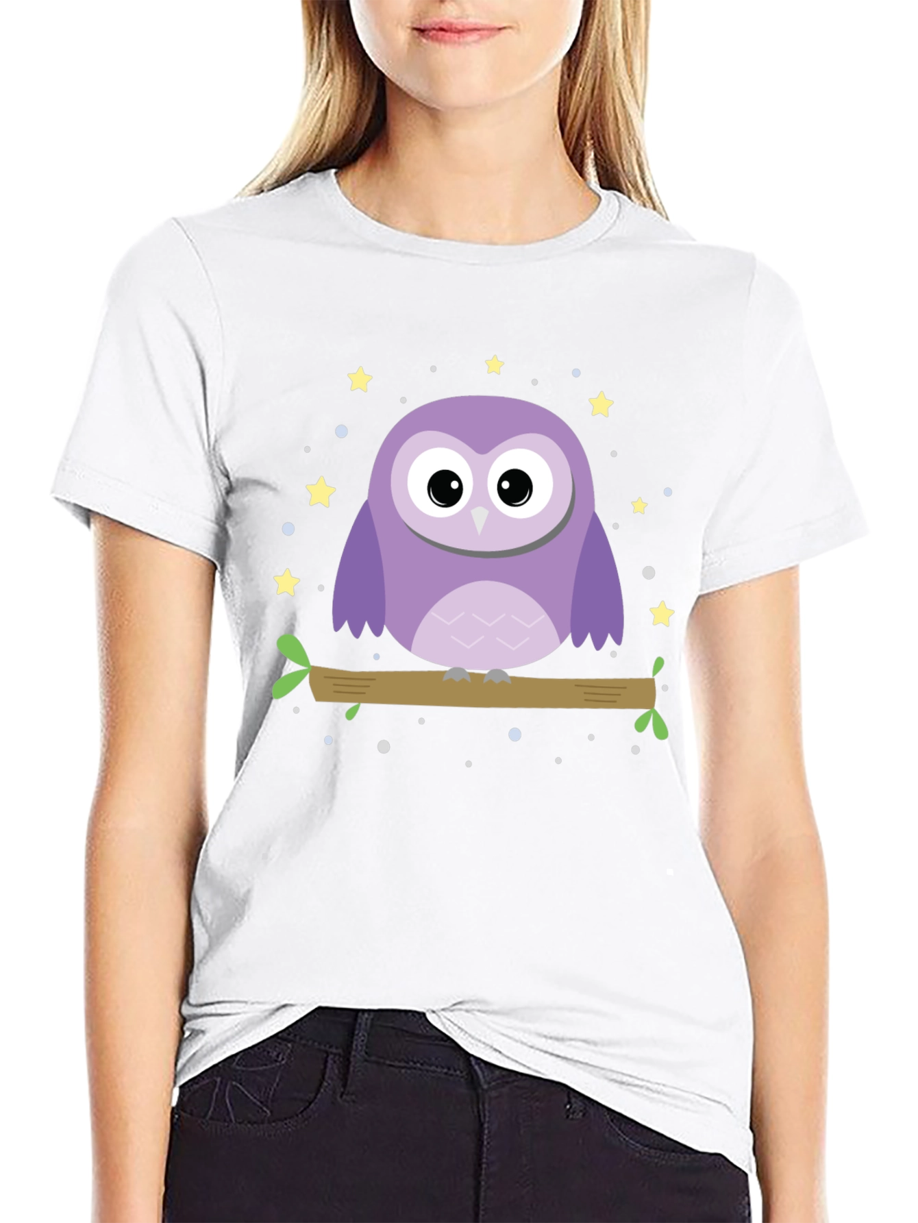 Cute Owl Graphic Print Black T-Shirt