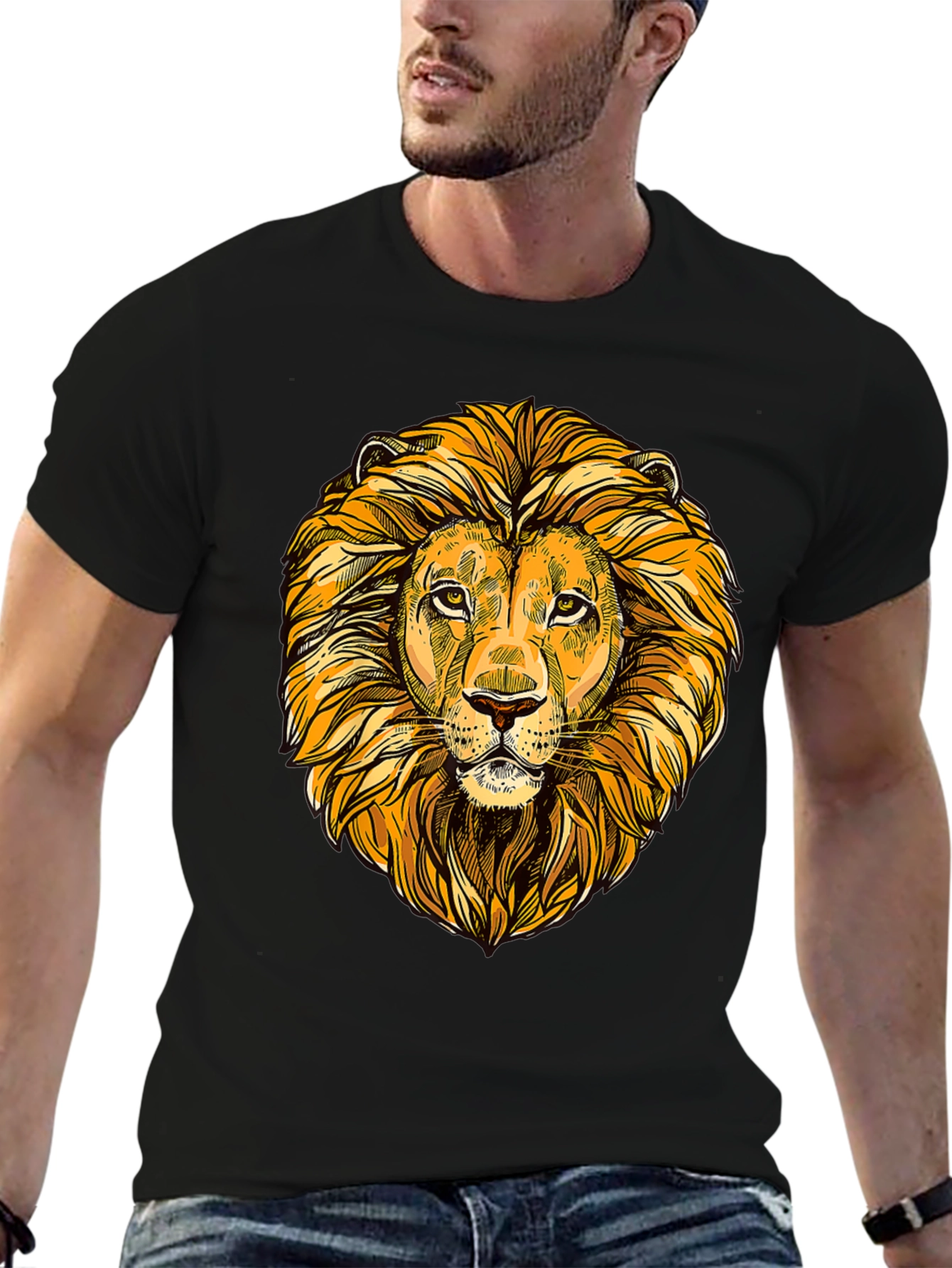 Lion Head Graphic Tee - Bold Black T-Shirt
