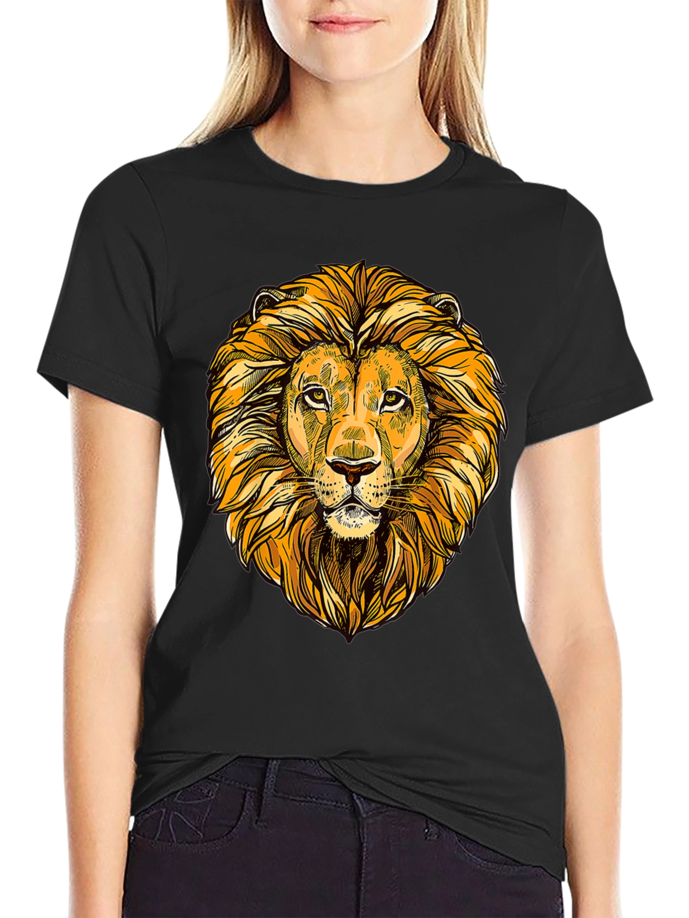 Lion Head Graphic Tee - Bold Black T-Shirt