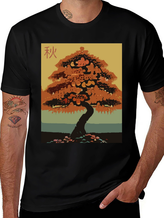 Autumn Bonsai Tree Graphic Tee - Stylish Nature Inspired Print