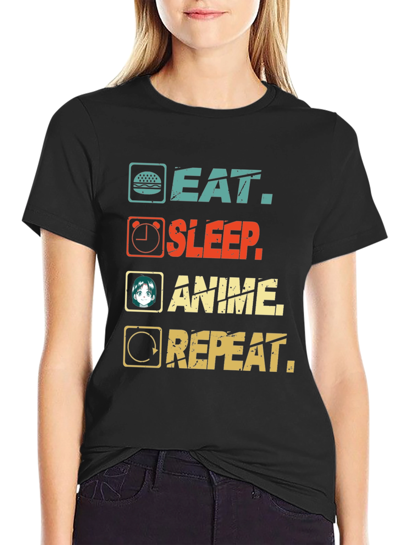 Eat Sleep Anime Repeat Graphic T-Shirt