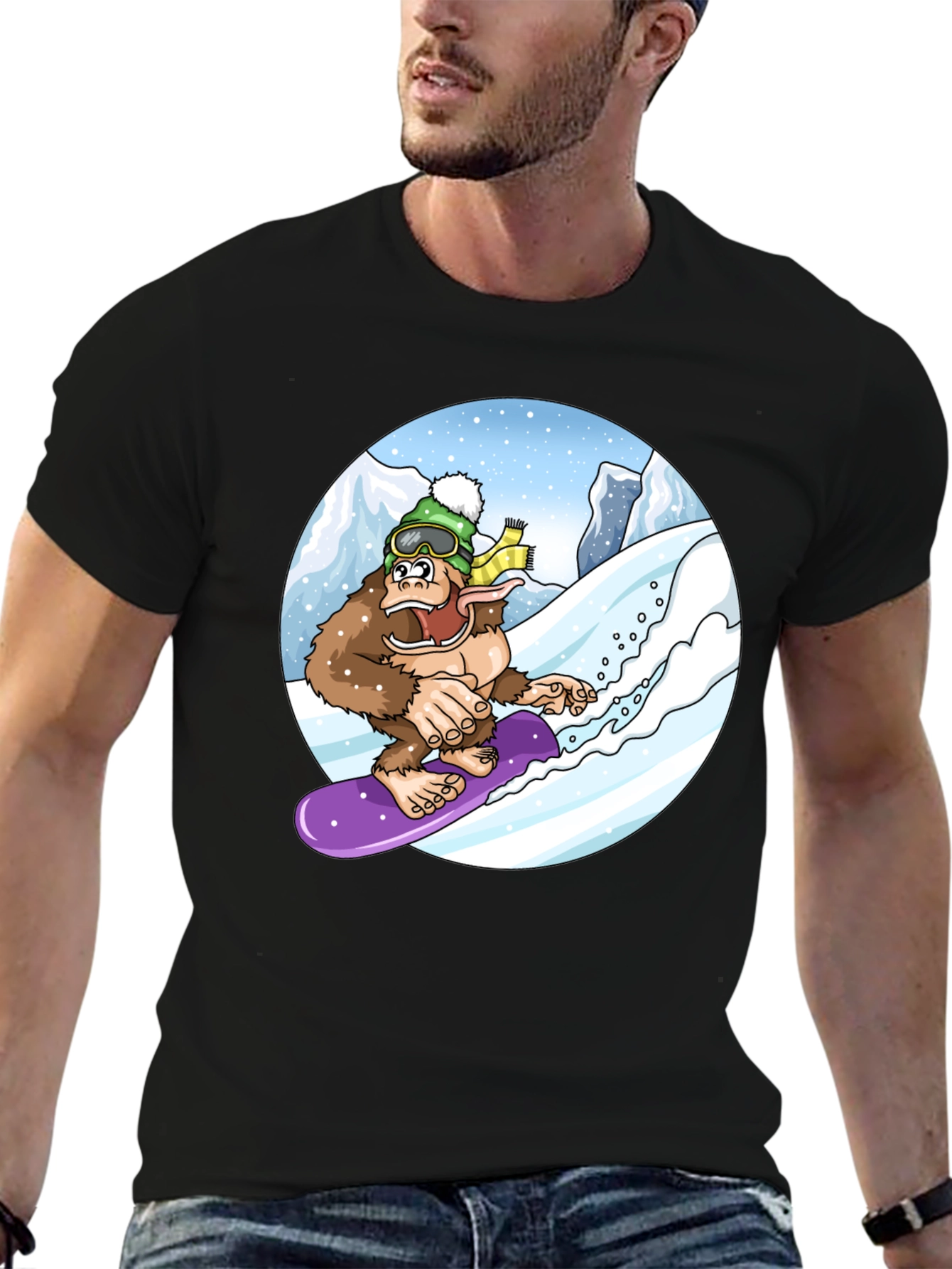 Snowboarding Bigfoot Tee - Fun Graphic Shirt