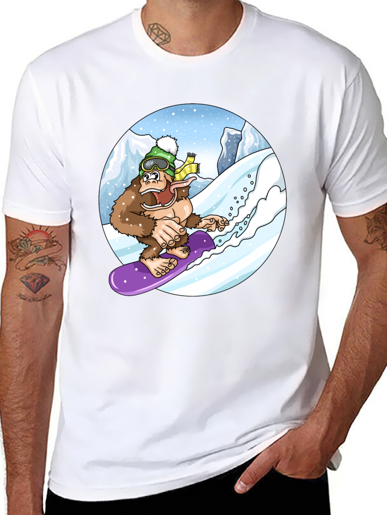 Snowboarding Bigfoot Tee - Fun Graphic Shirt