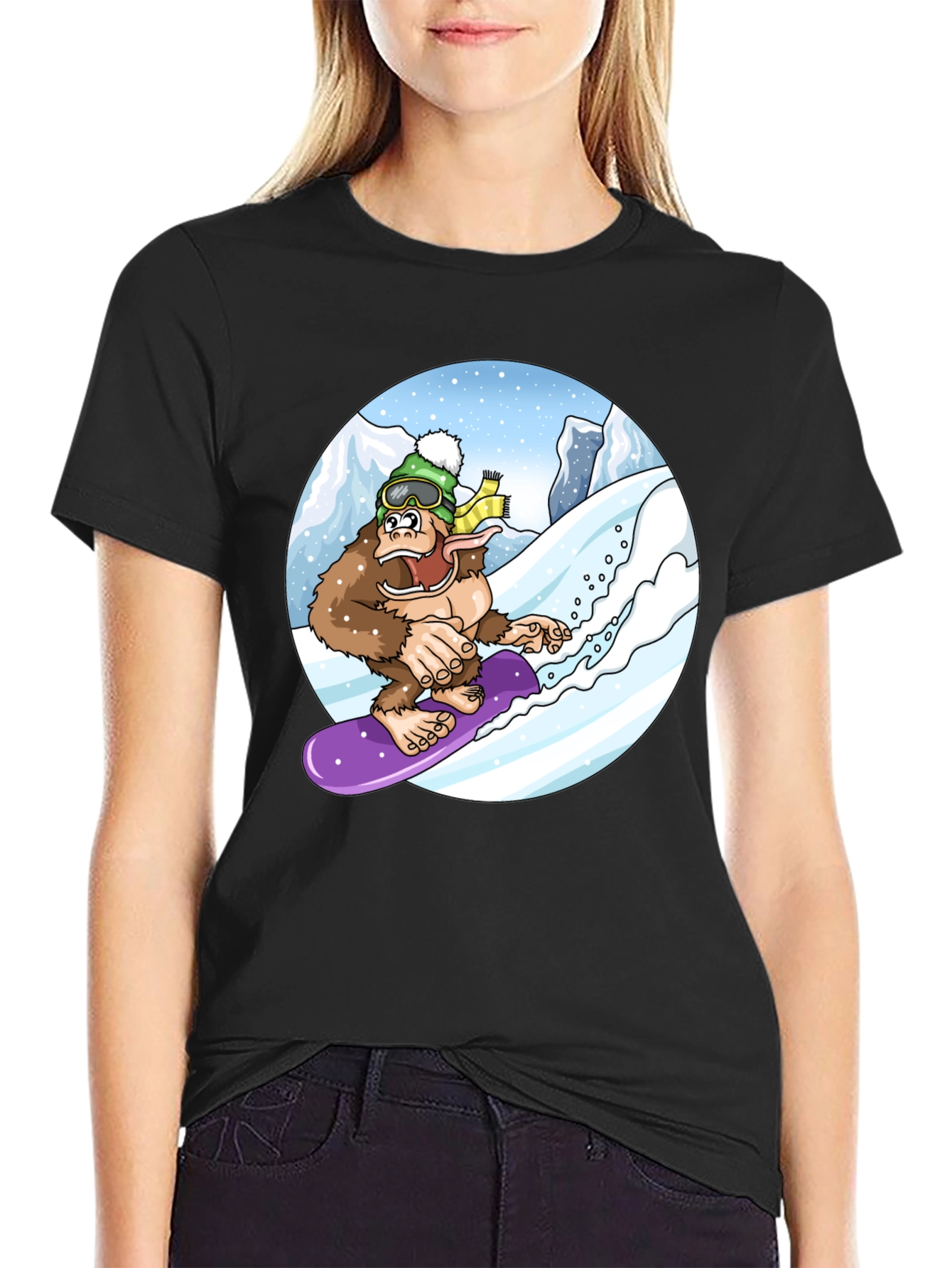 Snowboarding Bigfoot Tee - Fun Graphic Shirt