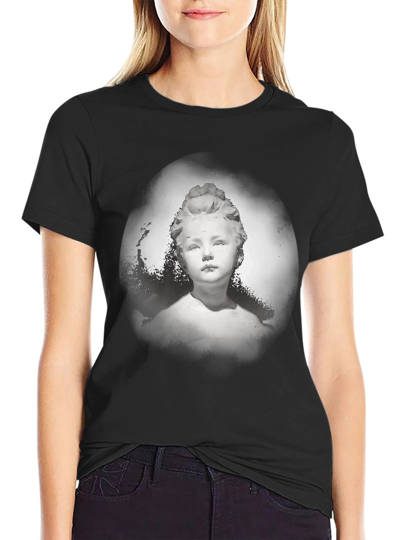 Statue Portrait Graphic Tee - Stylish Black T-Shirt