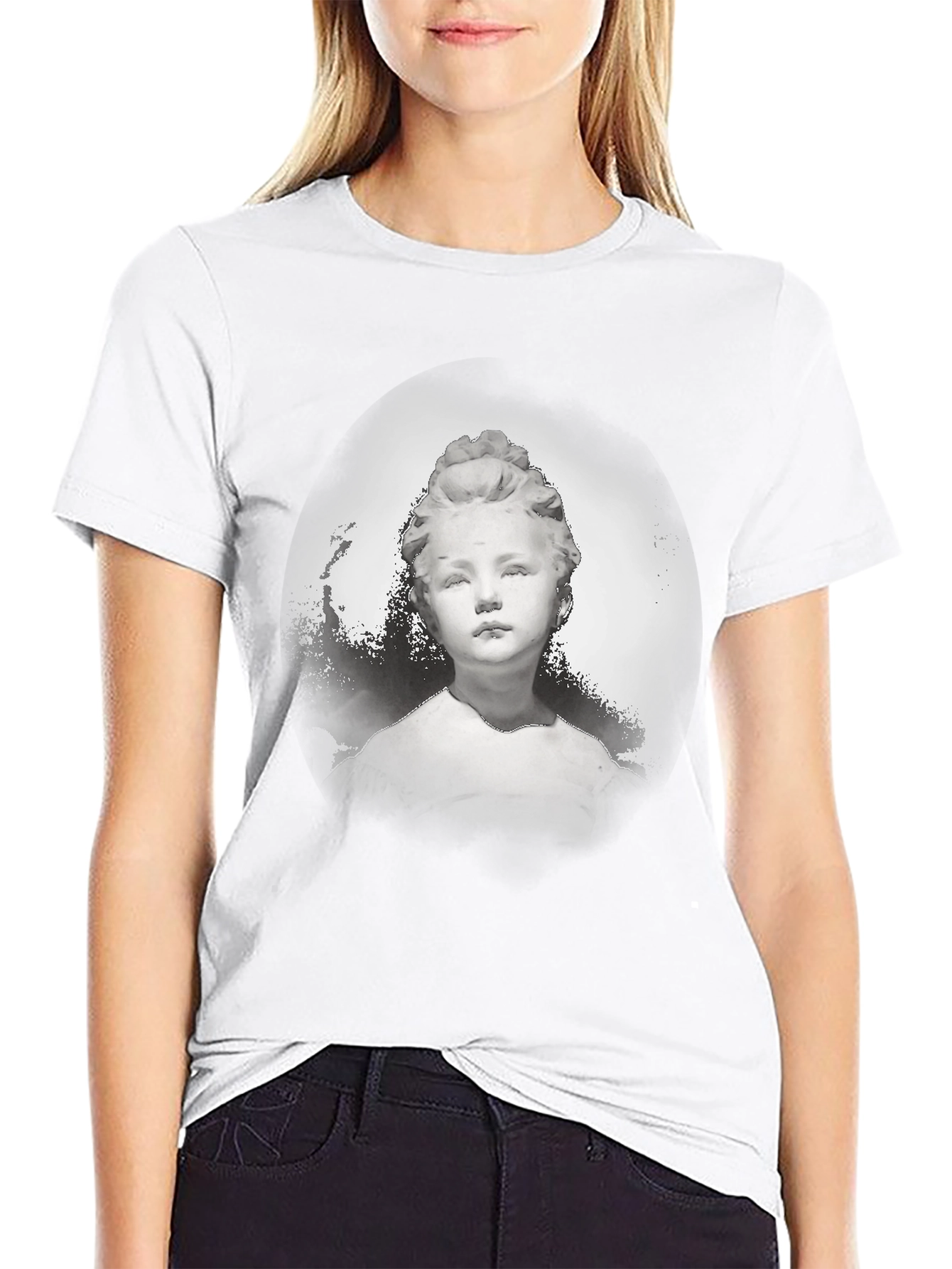Statue Portrait Graphic Tee - Stylish Black T-Shirt