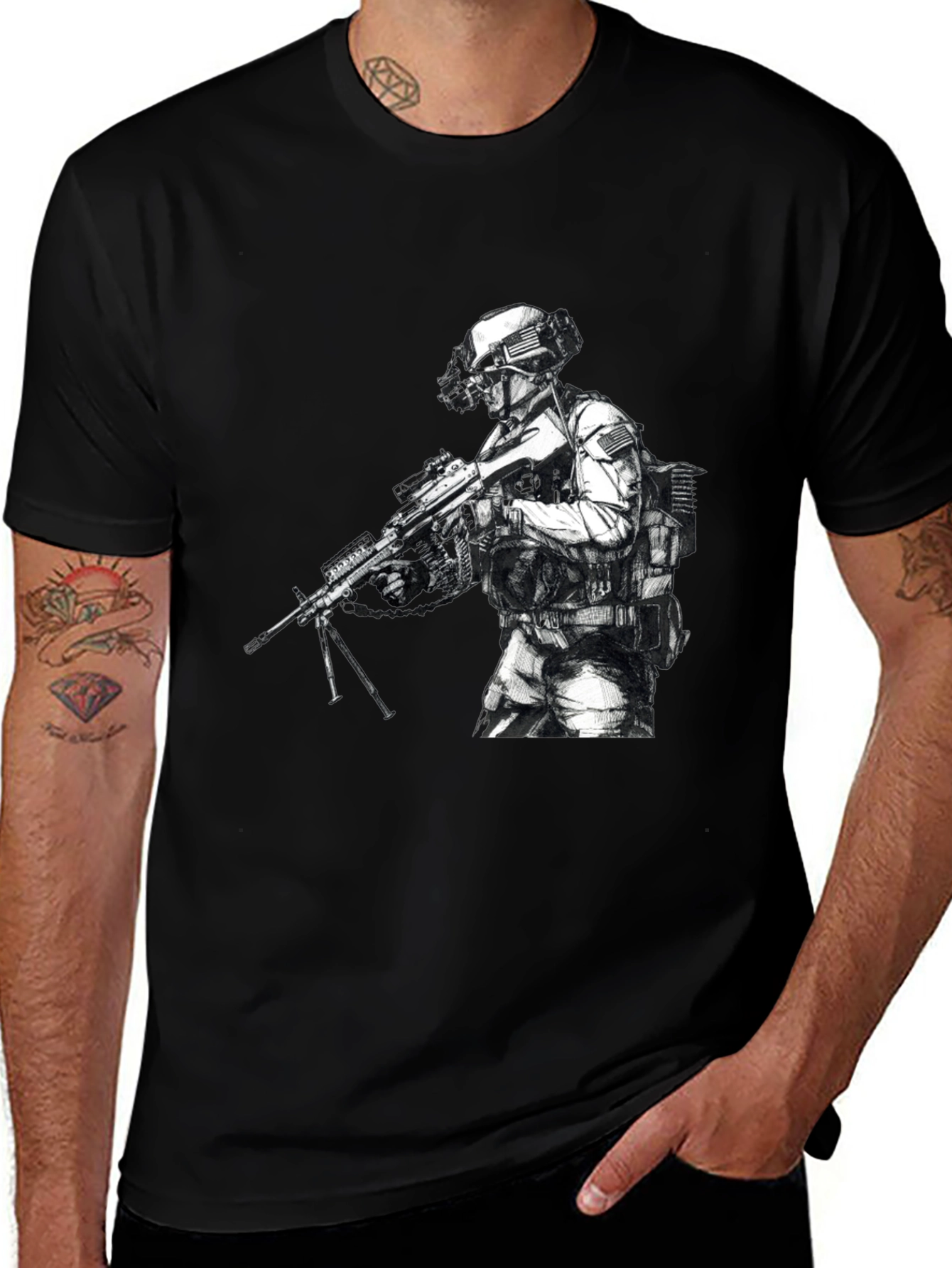 Tactical Soldier Graphic T-Shirt - Black