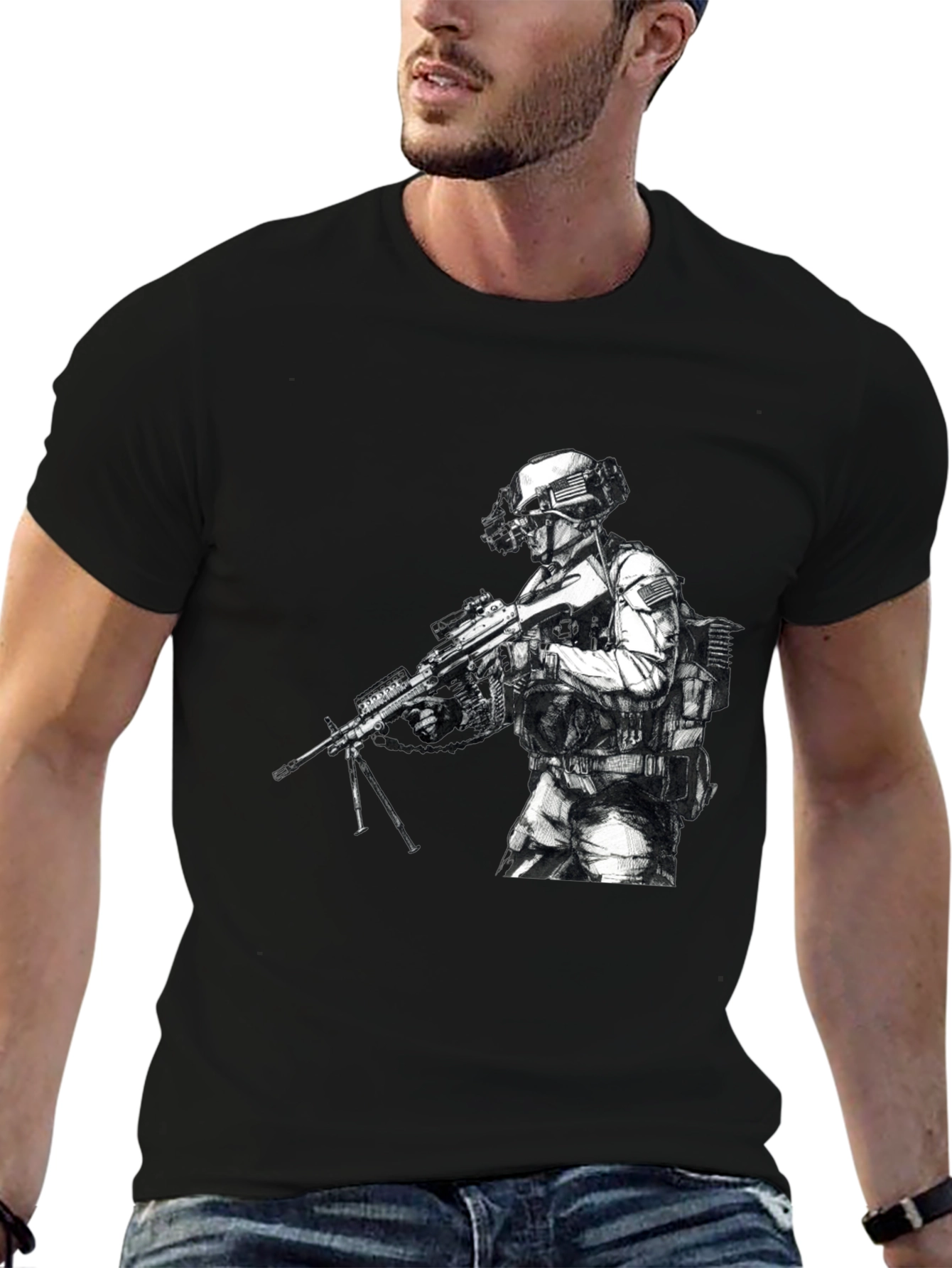 Tactical Soldier Graphic T-Shirt - Black