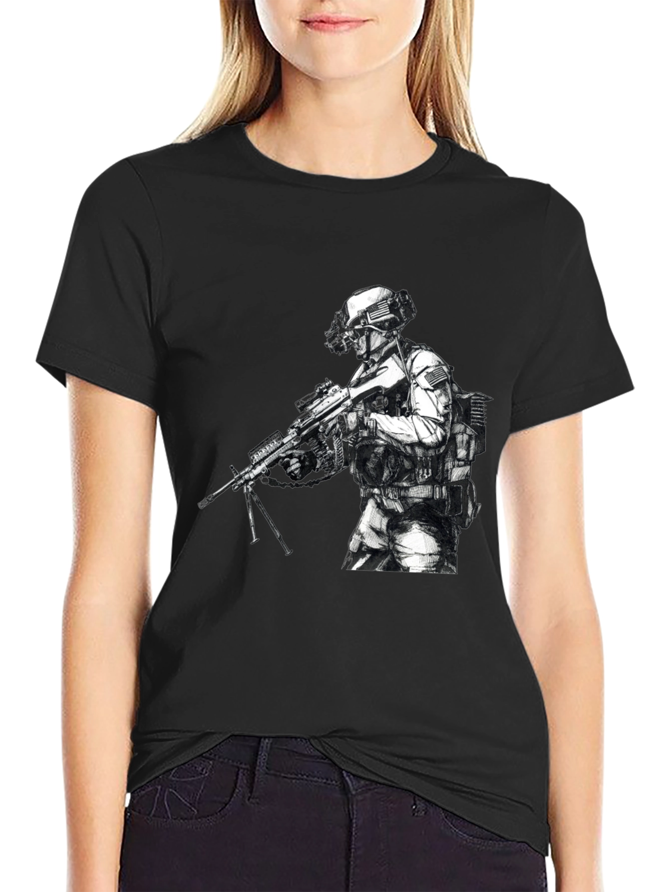 Tactical Soldier Graphic T-Shirt - Black