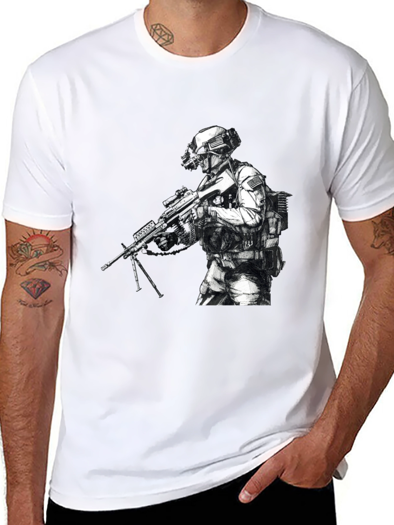 Tactical Soldier Graphic T-Shirt - Black