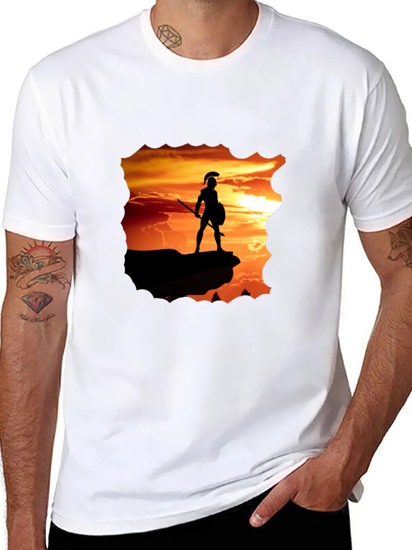 Warrior Sunset Graphic T-Shirt - Black