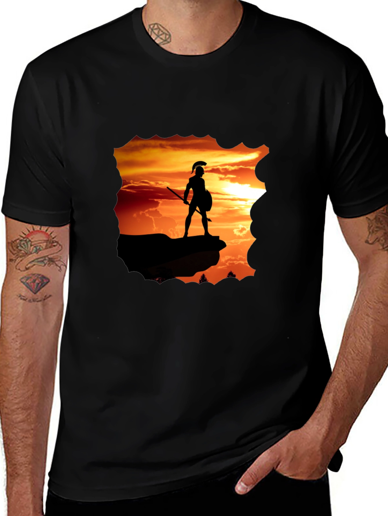 Warrior Sunset Graphic T-Shirt - Black