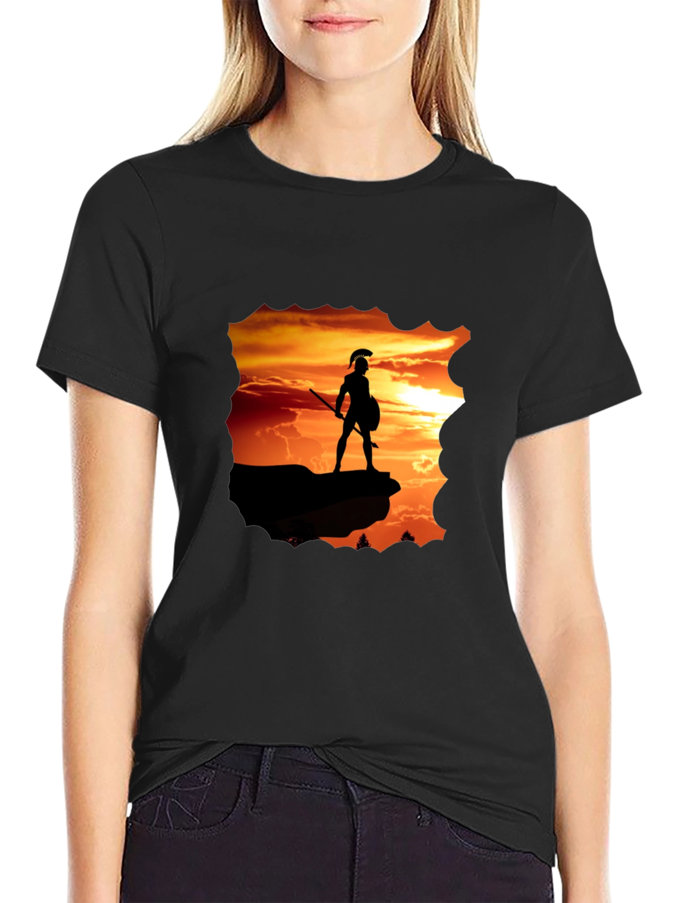 Warrior Sunset Graphic T-Shirt - Black