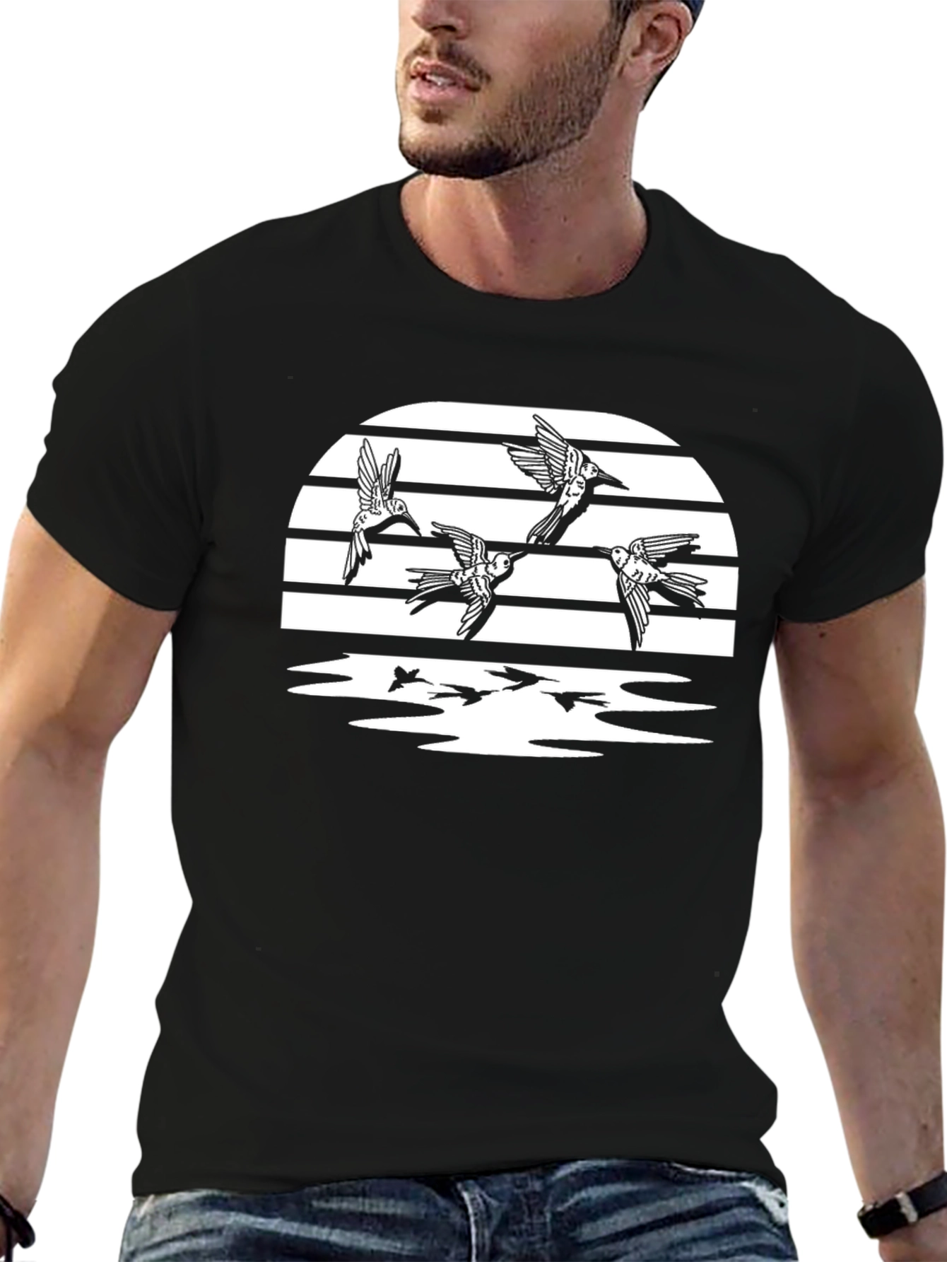 Birds in Flight Graphic T-Shirt - Black