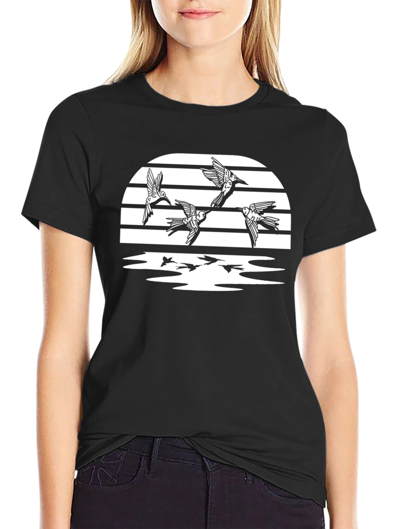 Birds in Flight Graphic T-Shirt - Black