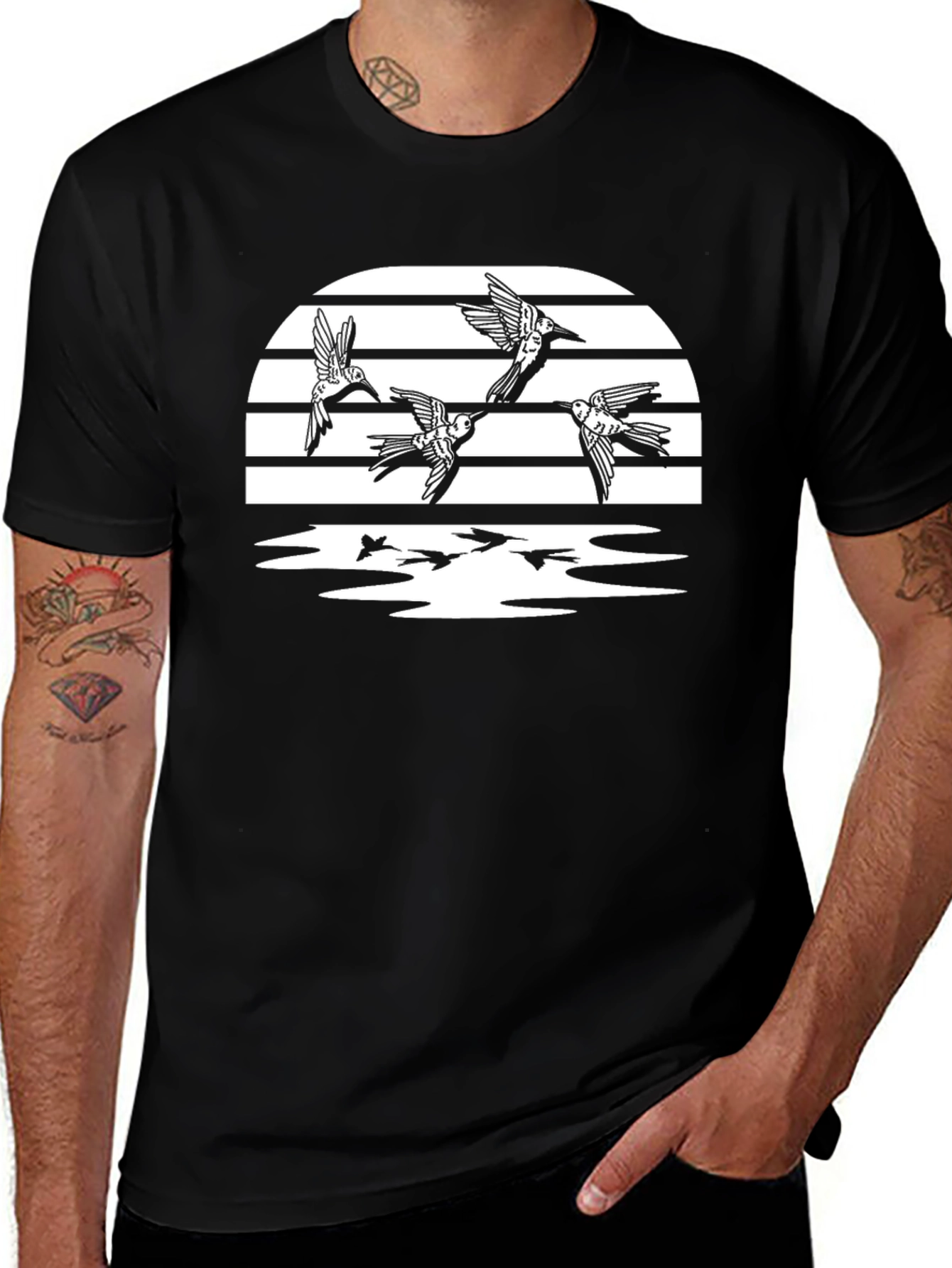 Birds in Flight Graphic T-Shirt - Black