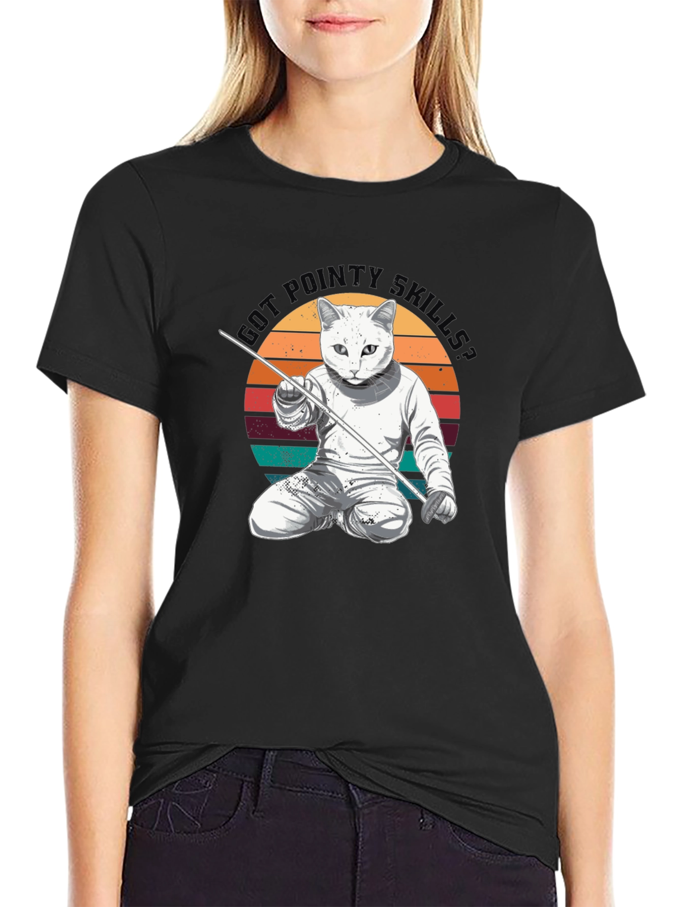 Funny Cat Fencing T-Shirt - Got Pointy Skills Tee