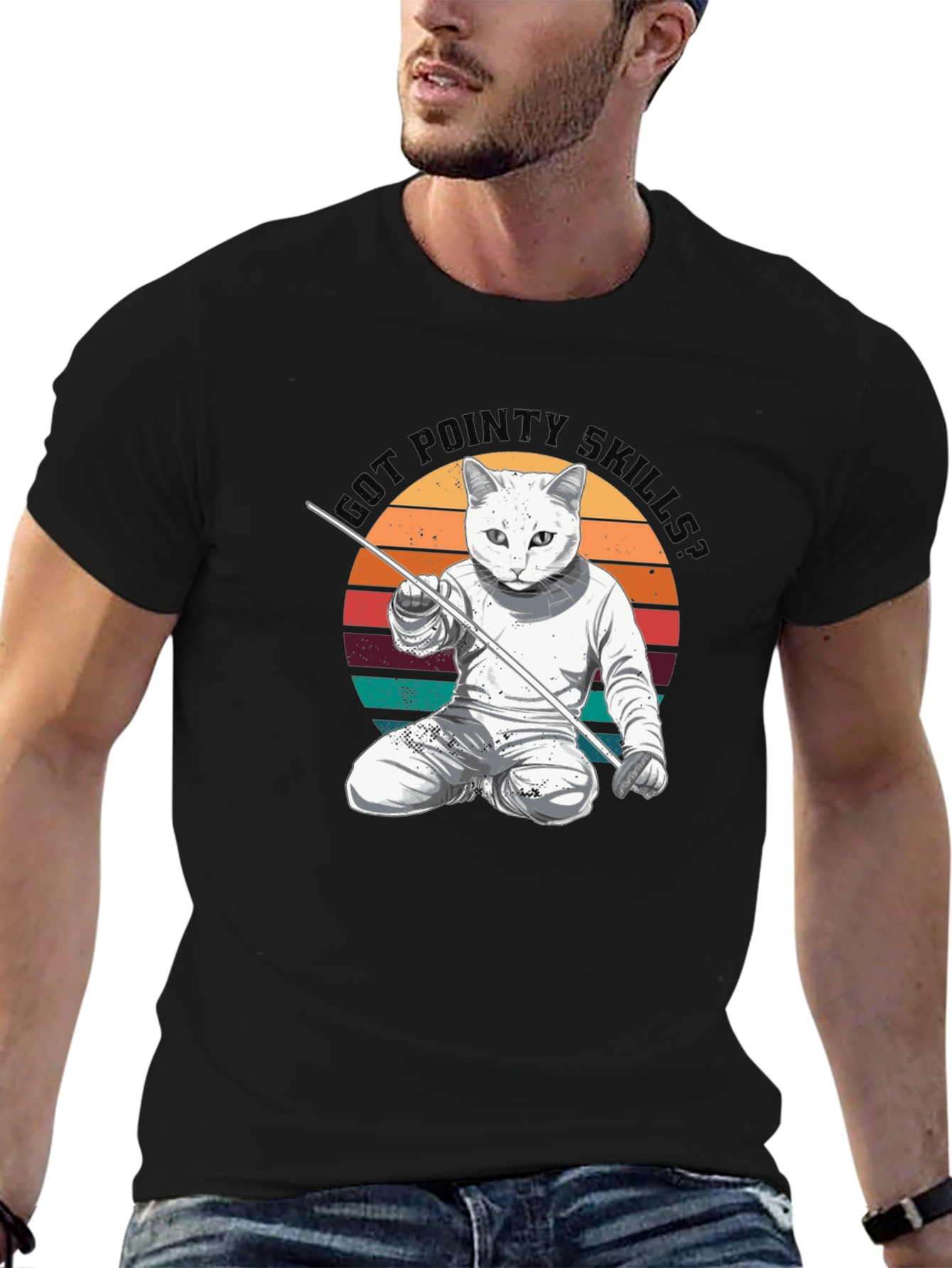 Funny Cat Fencing T-Shirt - Got Pointy Skills Tee