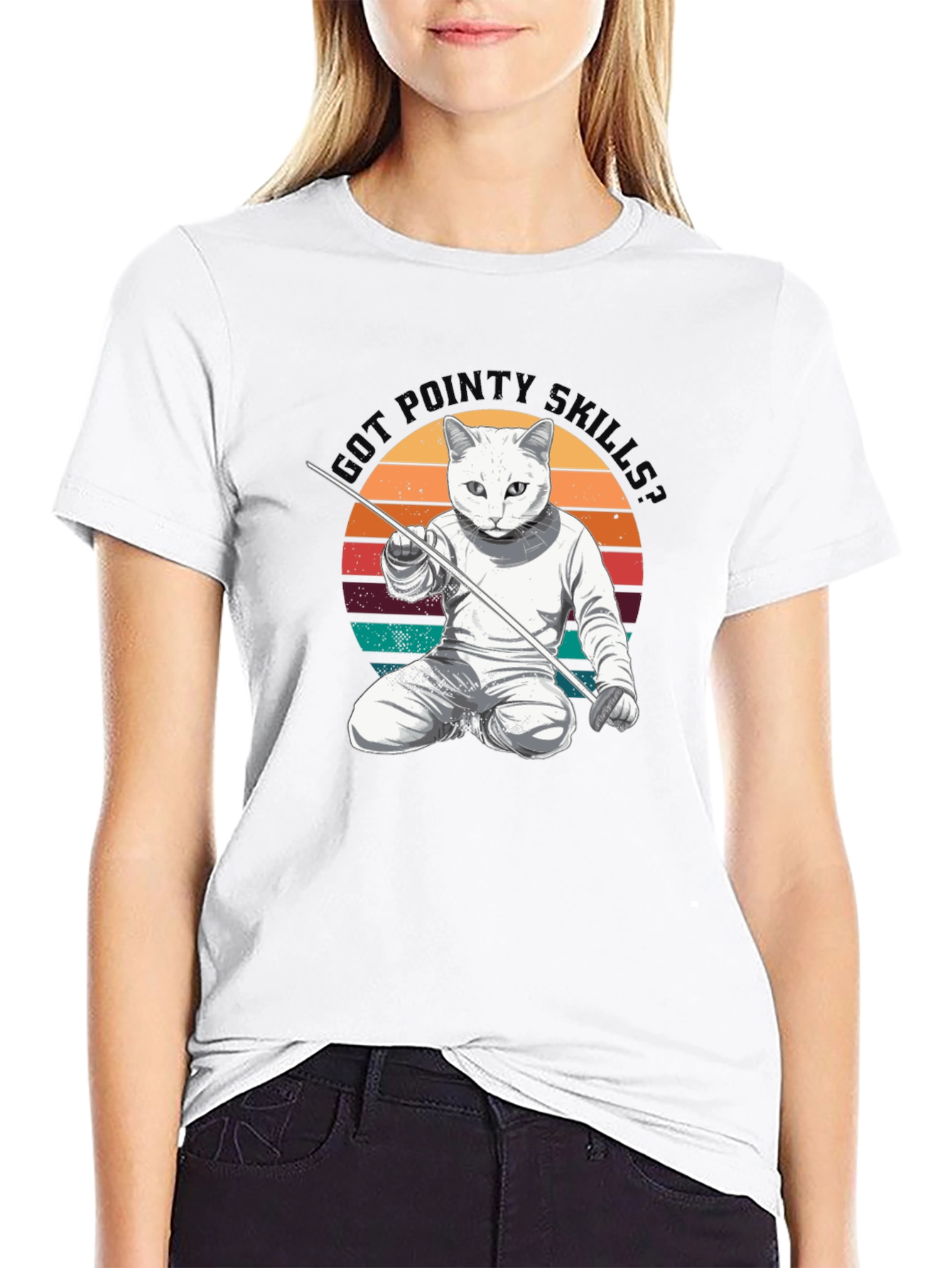 Funny Cat Fencing T-Shirt - Got Pointy Skills Tee