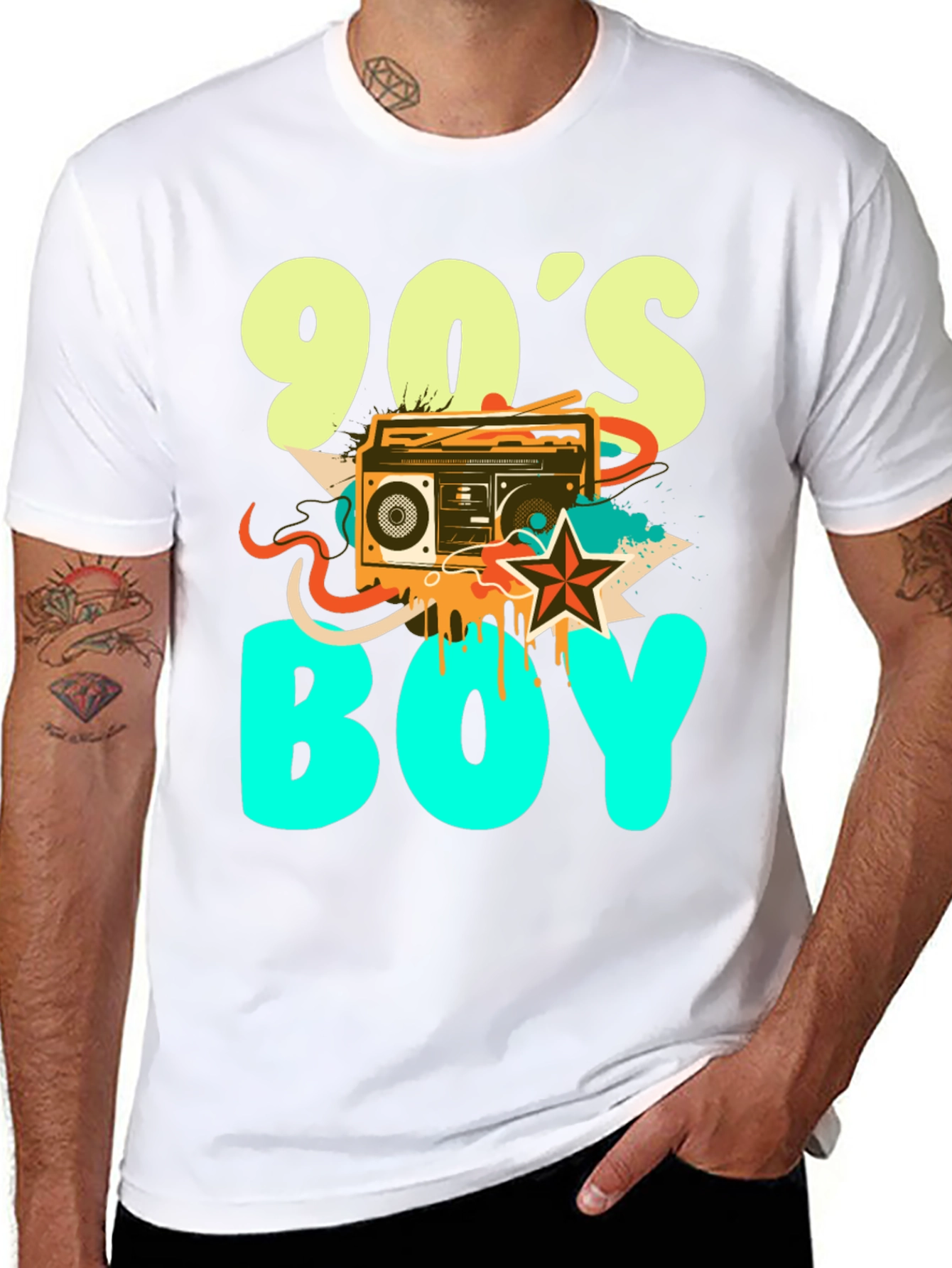 90s Boy Graphic Print Black T-Shirt