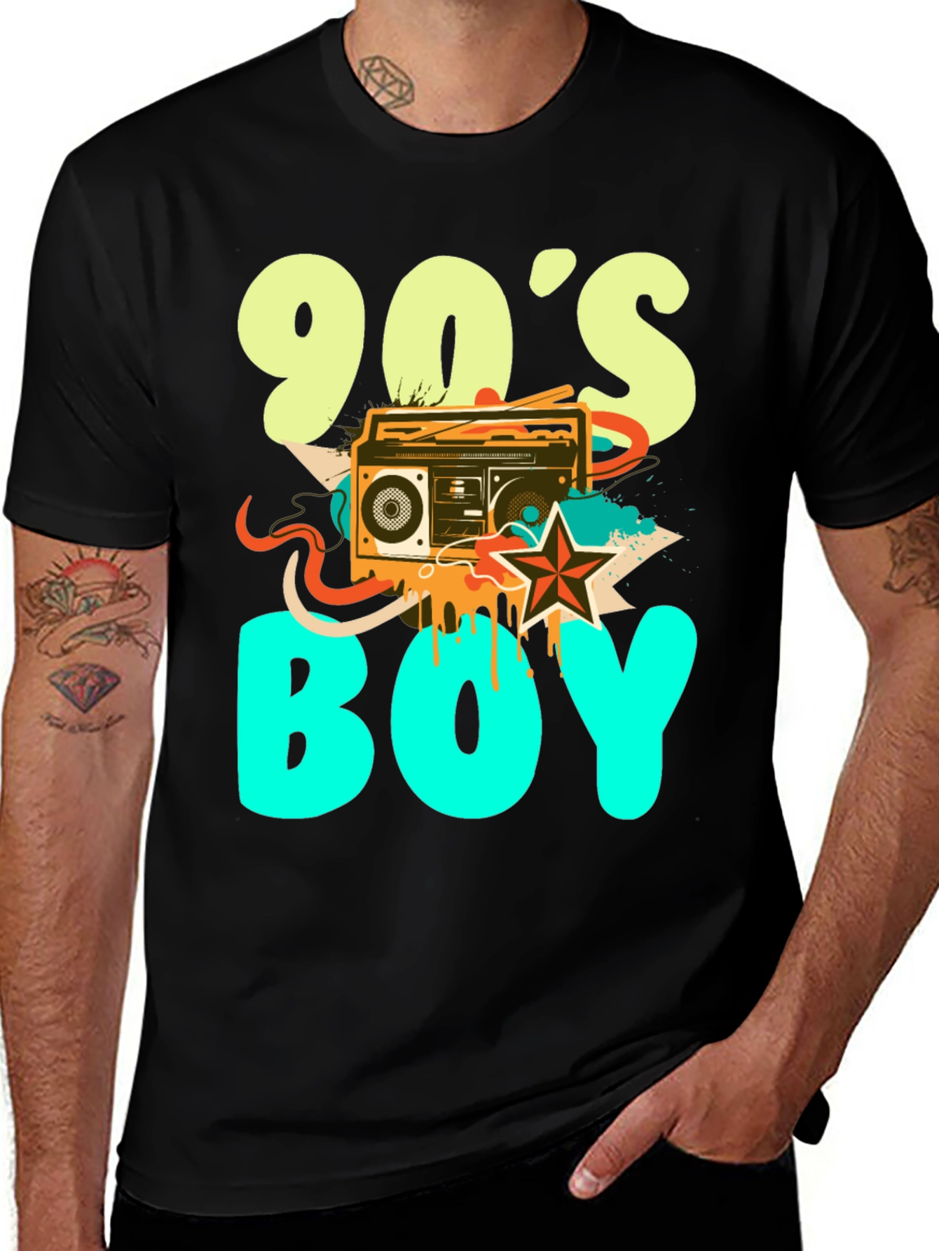 90s Boy Graphic Print Black T-Shirt