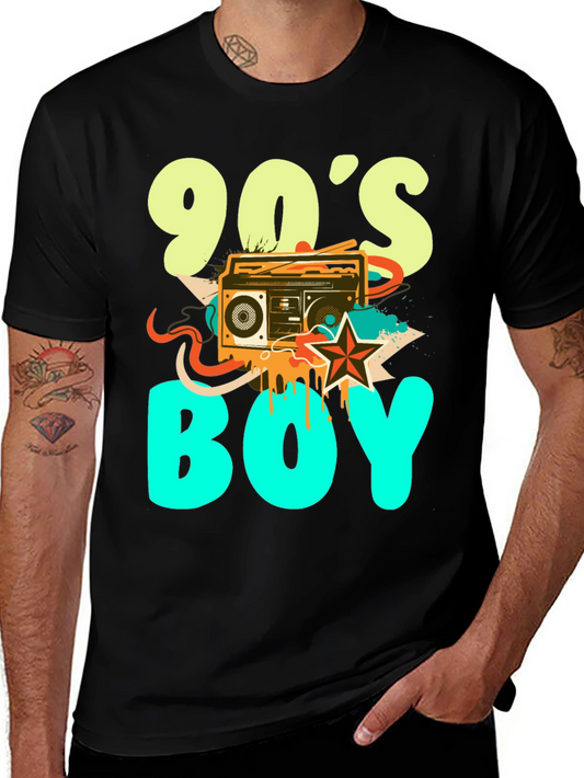 90s Boy Graphic Print Black T-Shirt