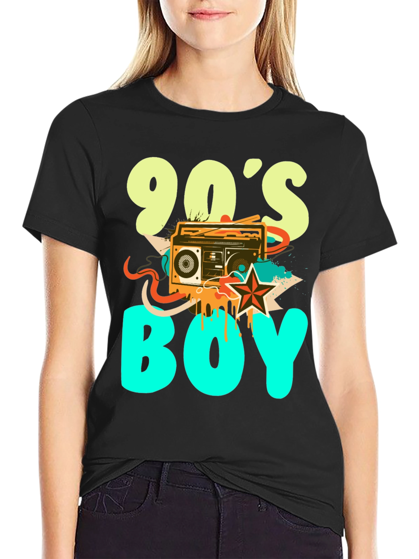 90s Boy Graphic Print Black T-Shirt