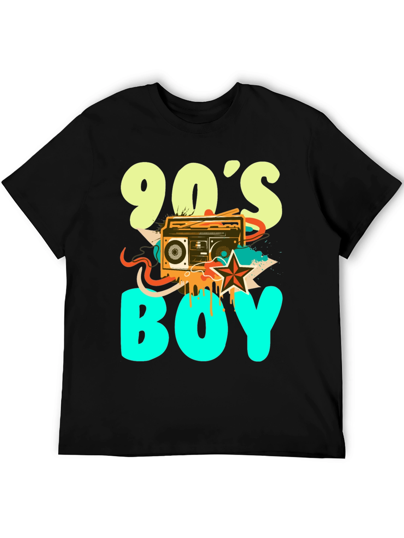 90s Boy Graphic Print Black T-Shirt
