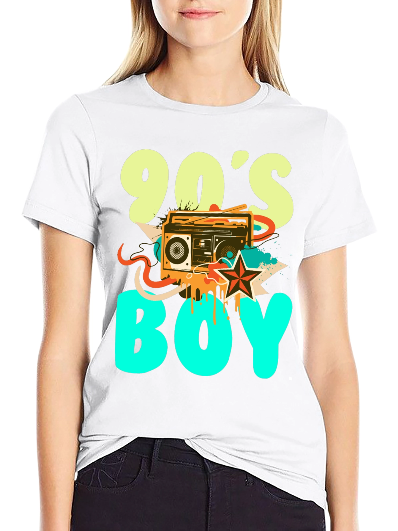 90s Boy Graphic Print Black T-Shirt