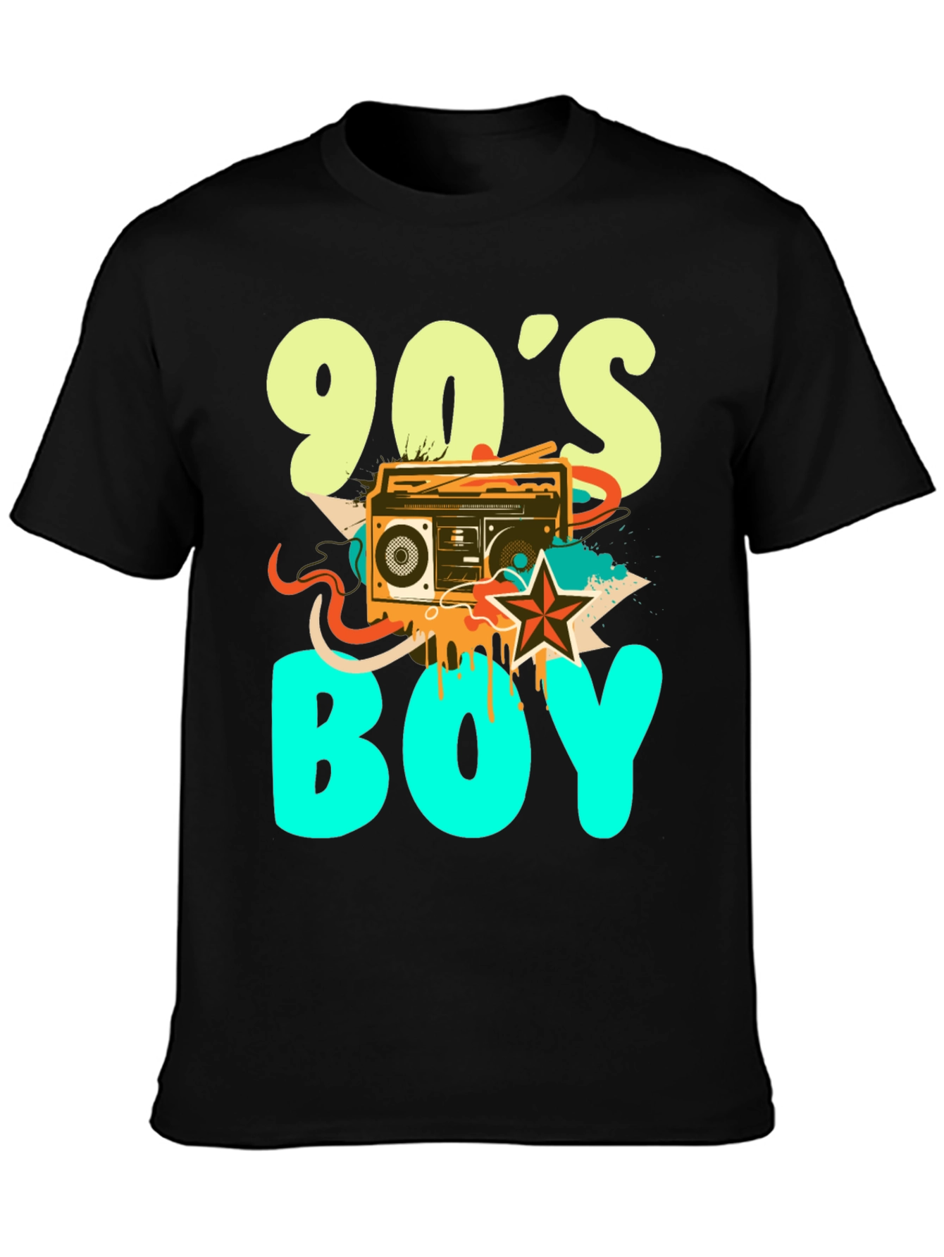 90s Boy Graphic Print Black T-Shirt