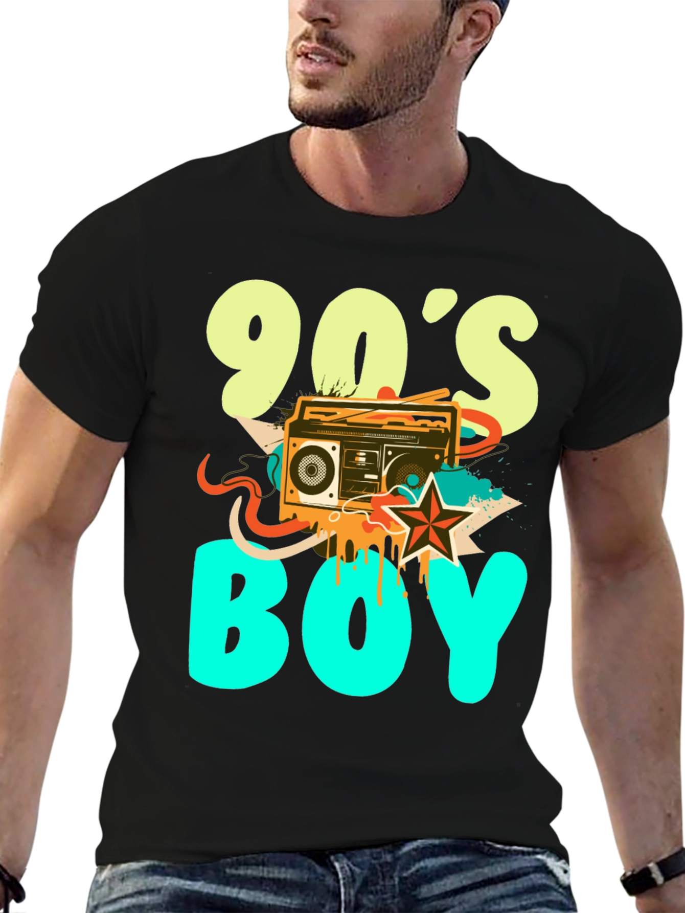 90s Boy Graphic Print Black T-Shirt